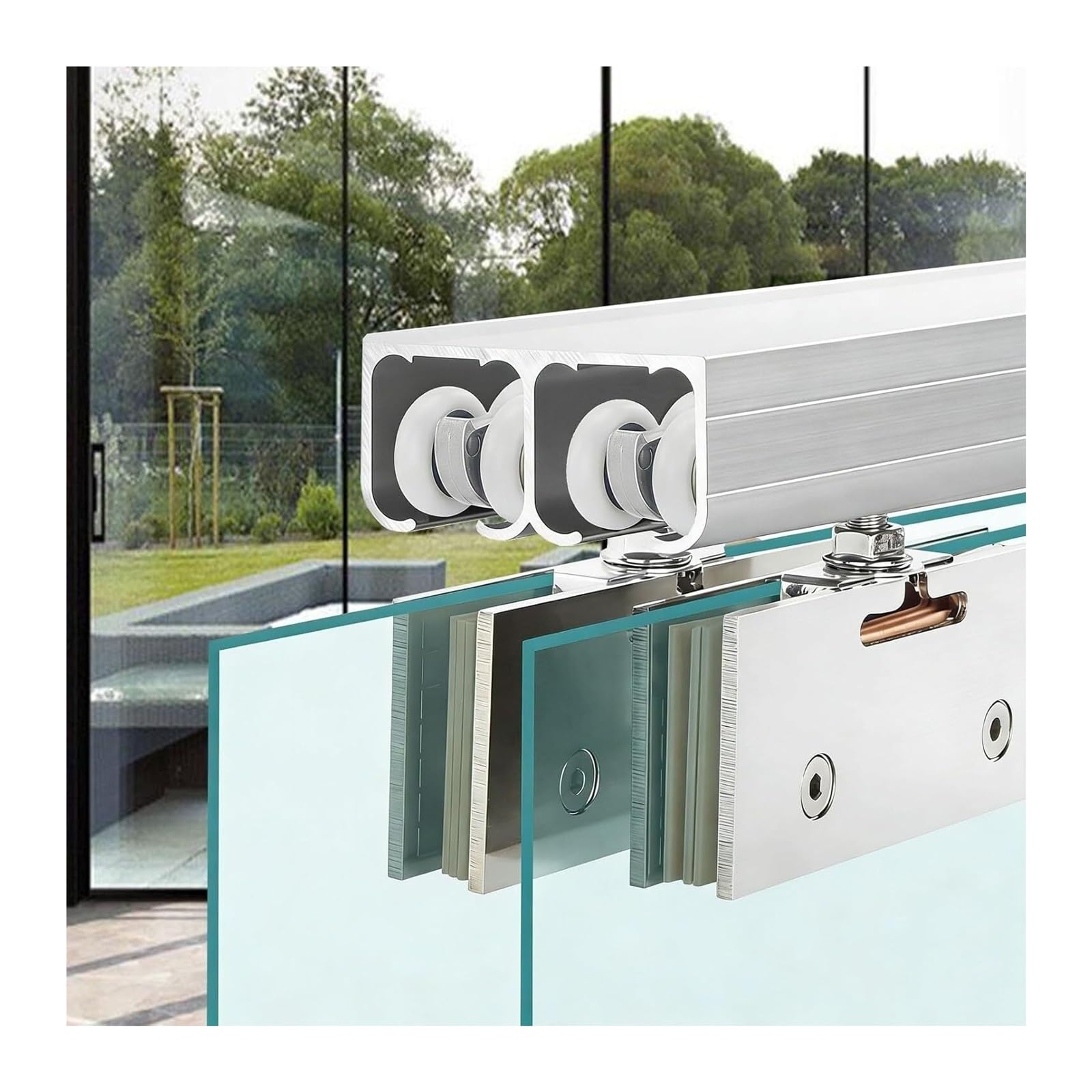 PALSINBY Sliding Glass Door Track Kit, Sliding Glass Barn Door Hardware, Aluminum Dual Channel Track 8-12mm(190cm (6.2ft))
