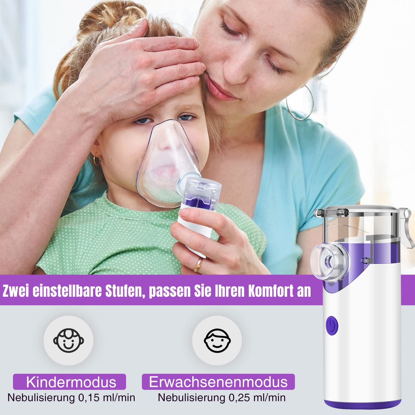 Inhalator dla dzieci, nebulizator dla dorosłych: przenośny inhalator na przeziębienie, ultradźwiękowy nebulizator – elektryczny ładowany przez USB, regulowany, cichy inhalator