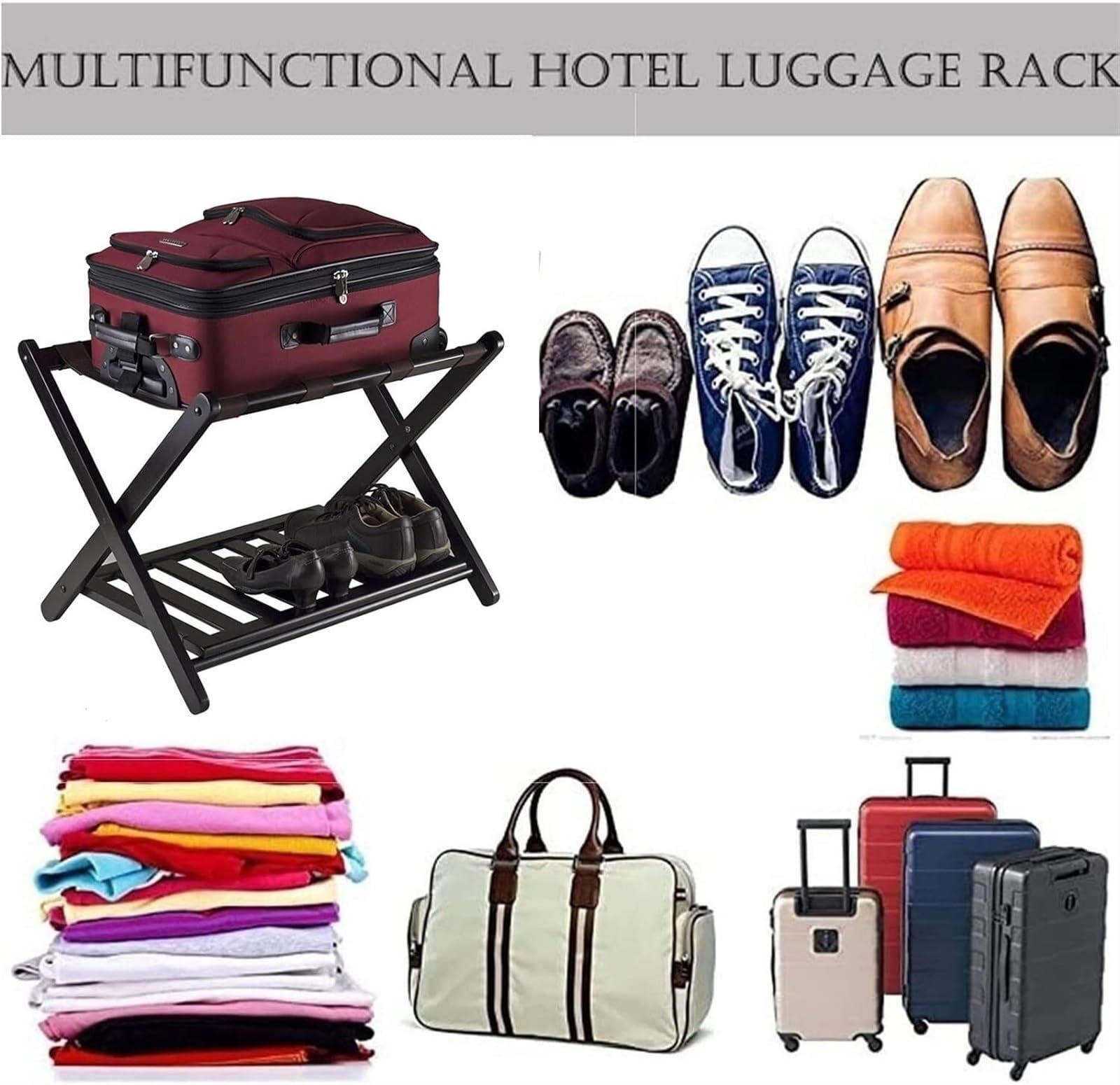 Portaequipajes Soporte Para Maletas Portaequipajes Para Habitación De Invitados, Soporte Para Maleta Con Estante, Estante Plegable De Bambú Para Equipaje De Doble Capa Portaequipajes Para Hotel