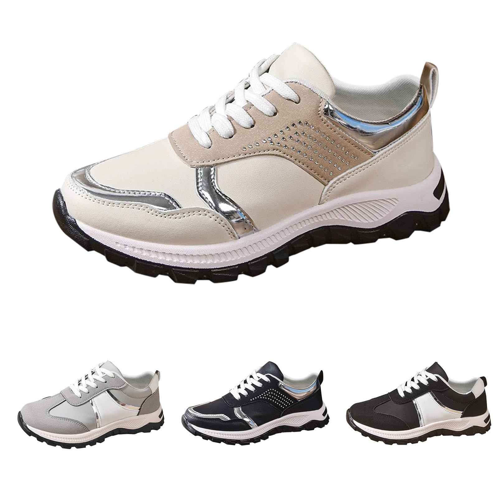 Scarpe da corsa da donna extra larghe, scarpe sportive con plateau e lacci | Scarpe da ginnastica retrò con suola antiscivolo, leggere, traspiranti, sportive e per il tempo libero