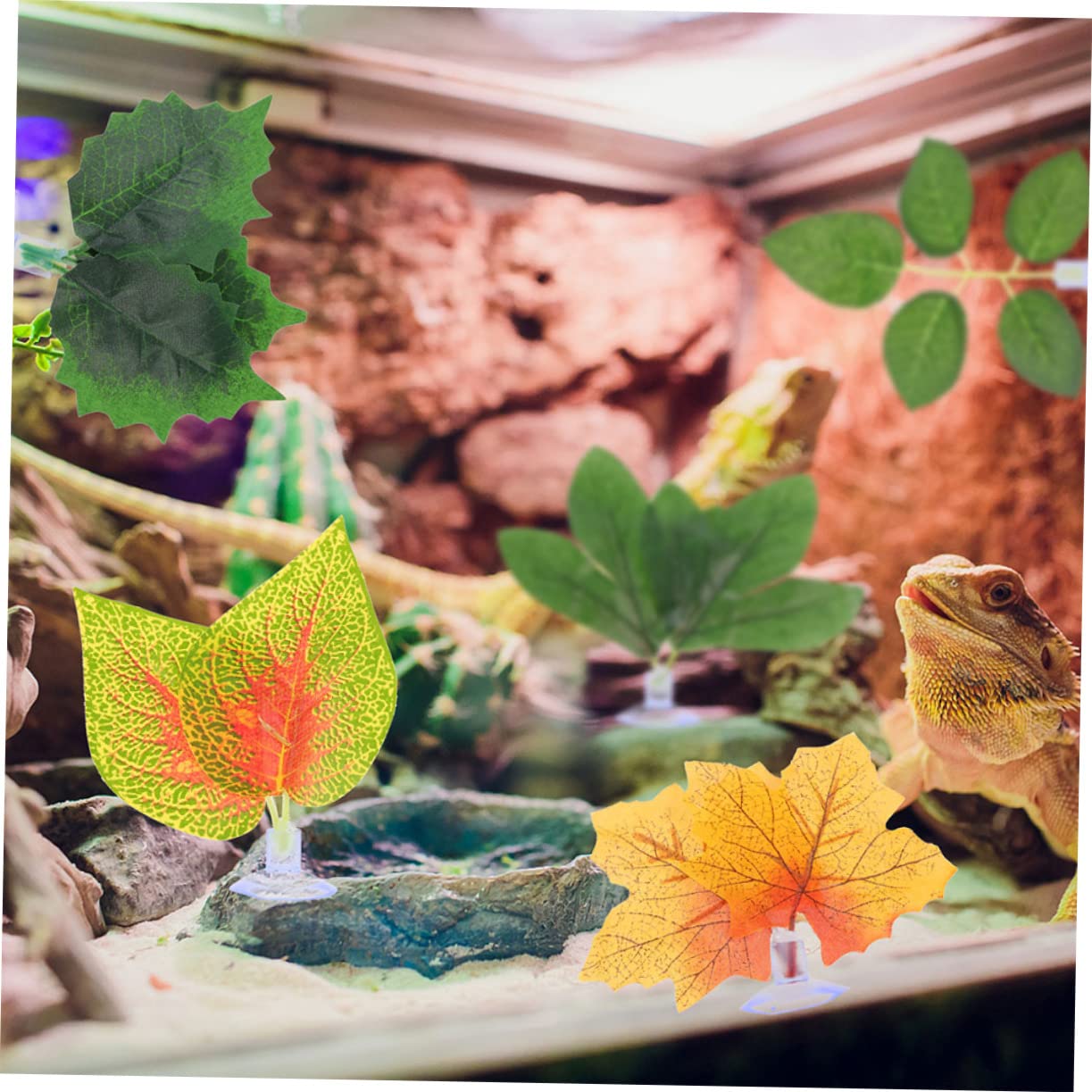 Abaodam 10Pcs Lifelike Reptile Plant Ornament Realistic Fake Plants for Reptile Tank Decoration for Terrarium Plants Suction Cup Included for Easy Setup