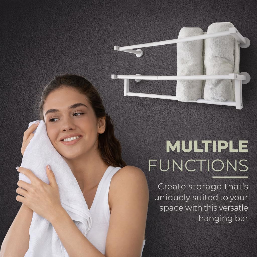 White towel hanger for bathroom | 4 in 1 Multifuntional, Horizontal & Vertical bathroom towel holder & Double towel bar for bathroom wall & Toilet Paper Holder | towel rack Rustproof | towel organizer