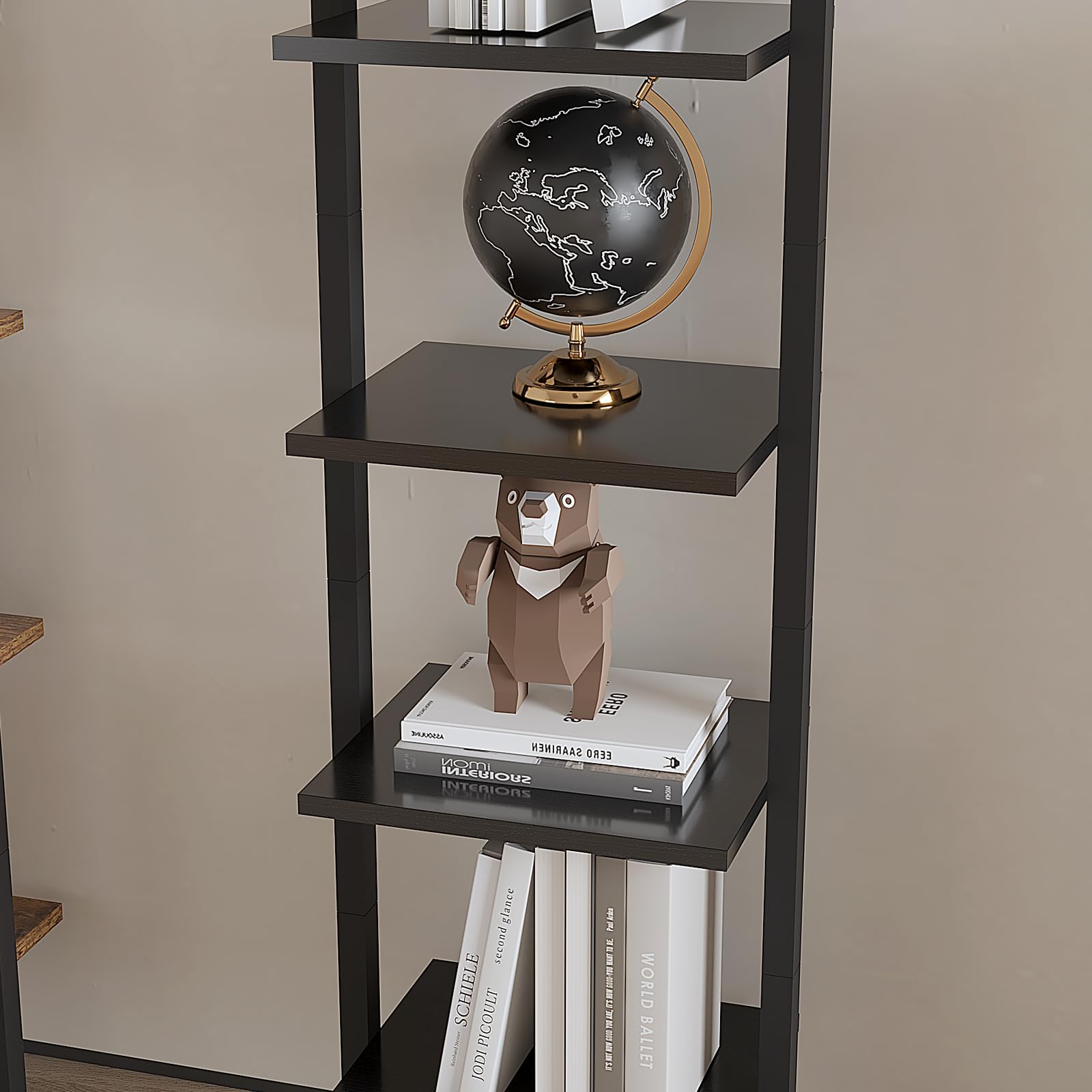 YMYNY Libreria, Scaffale a Scala, Contro Parete a 5 Ripiani, Scaffali Aperti per Casaper, Soggiorno, Ufficio, Cucina, Camera da Letto, 40 x 30 x 178CM, Industriale, Nero HBC015B