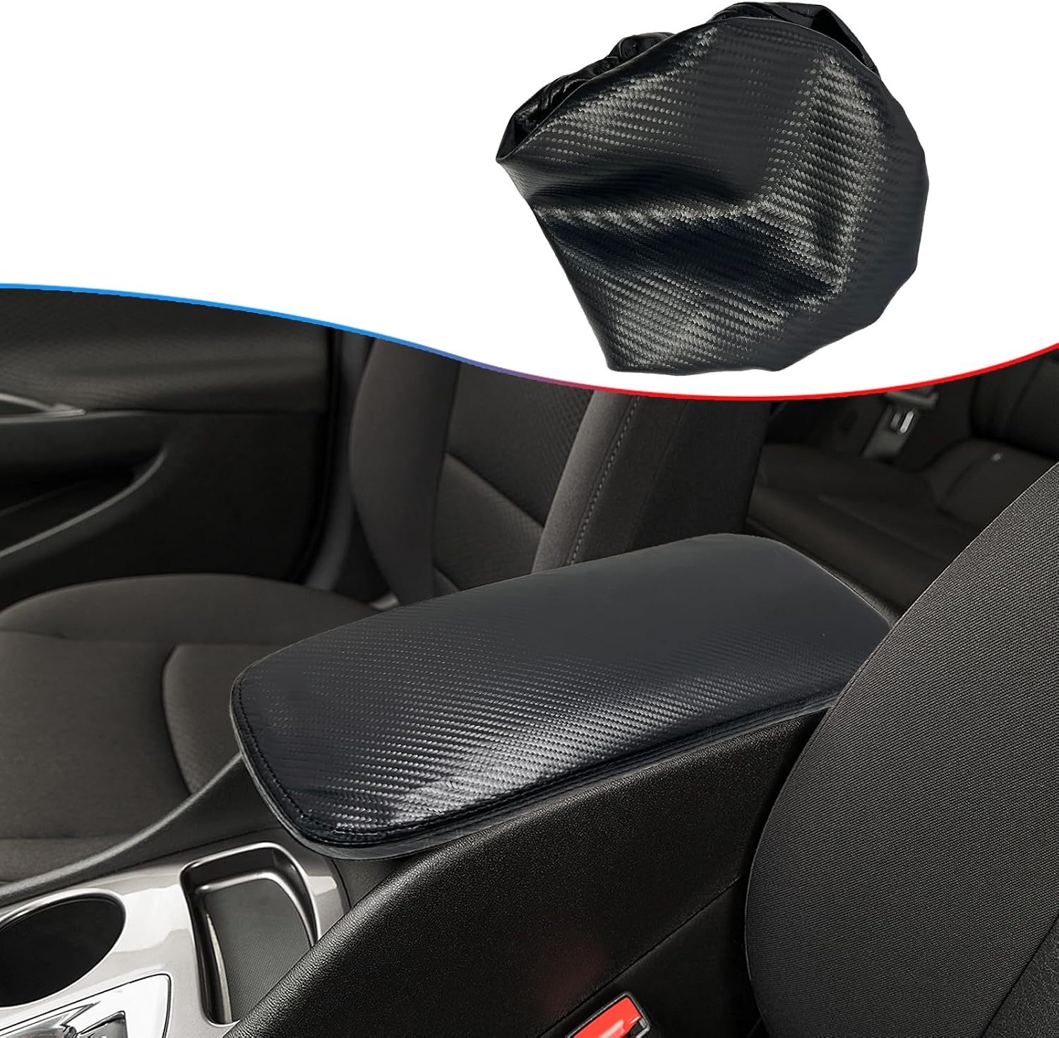 MUXEE Armrest Cover,for Chevrolet Malibu 2016-2025, Microfiber Leather，Scratch Leather Middle Console Cushion Protector Pad -Red Stitches