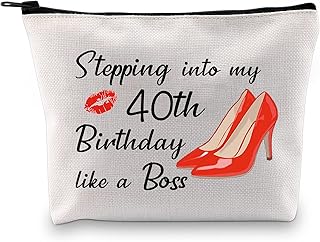 MBMSO 40th Birthday Cosmetic Bag 40th Birthday Gifts for Women Funny 40 Year Old Gifts Stepping into My 40th Birthday Like a Boss Zipper Pouch, 40th Boss bag, medium