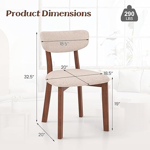 Miniatura 3 de GOFLAME Juego de 4 sillas de comedor, sillas de cocina tapizadas con respaldo medio con marco de madera de goma maciza, respaldo curvado y cojín de