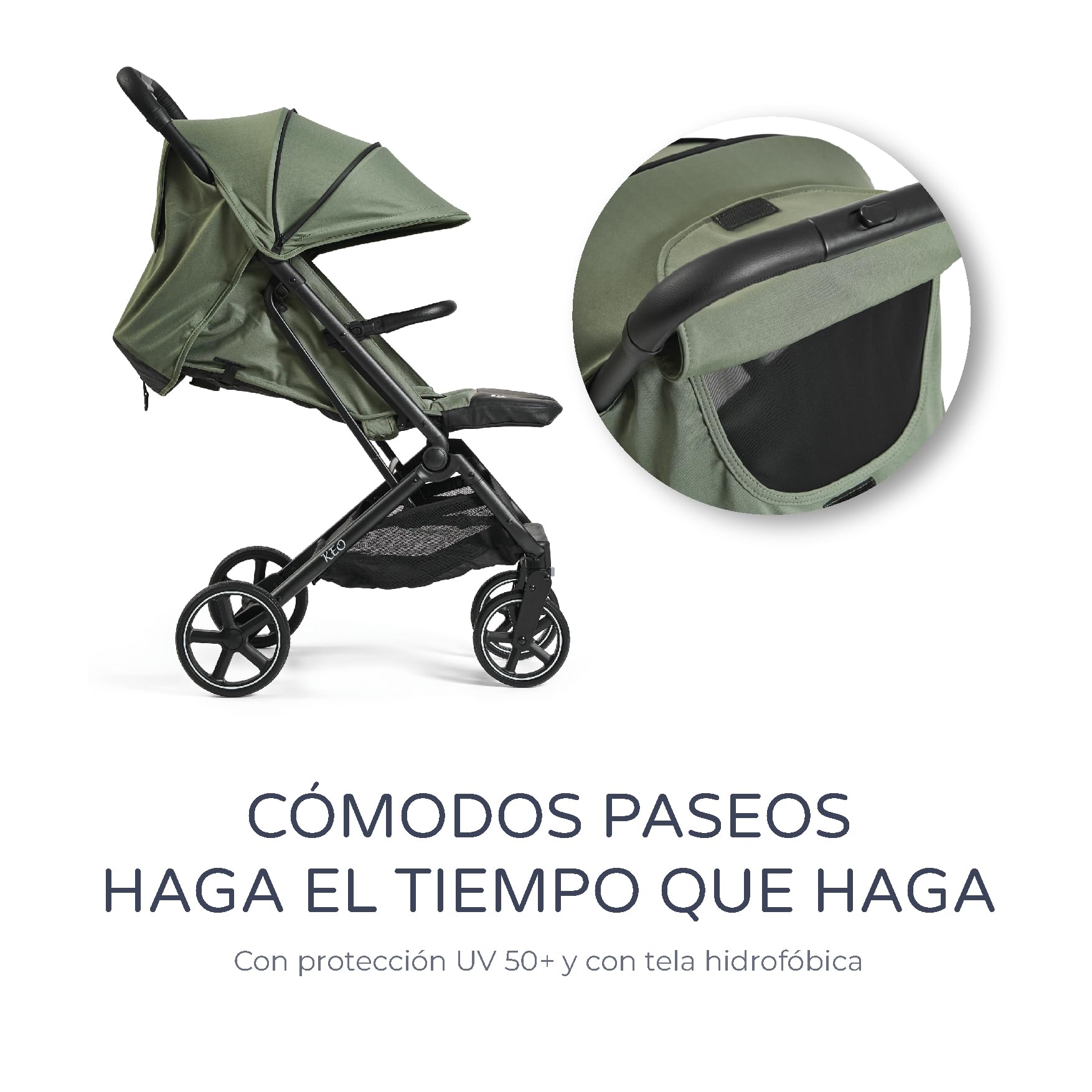 MS BabyWorld – Keo – Silla de paseo ligera hasta 22 kg | Capota extensible | Plegado tipo libro | Ultraligera y compacta | Ruedas grandes (Verde)