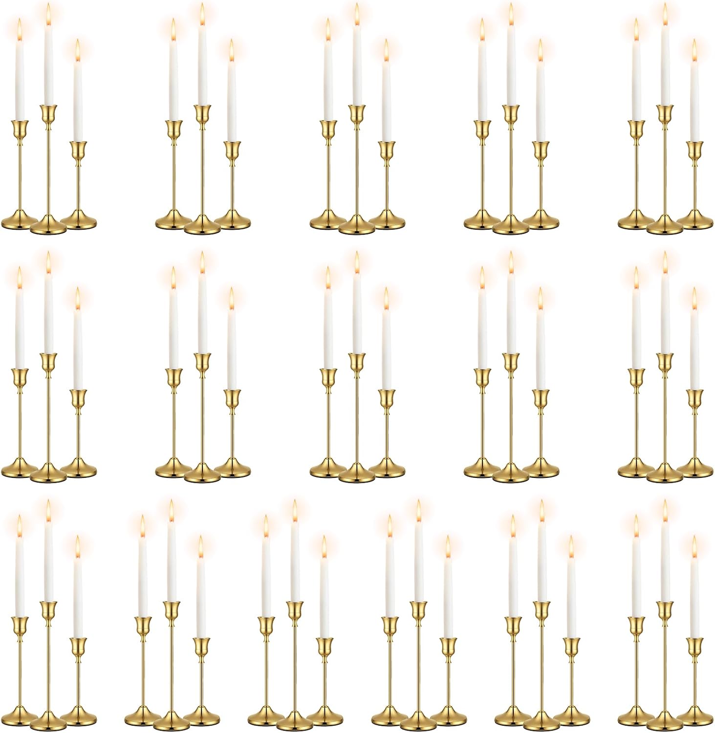 48Pack （16 Sets） Brass Gold Metal Taper Candle Holders Candlestick Holders - Candle Holder for Halloween Decorations erfect for Table Centerpiece Mantel Party Wedding Christmas Home Decor (48)