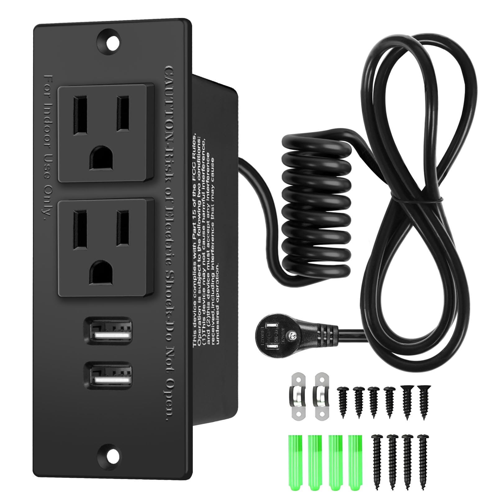 Recessed Furniture Power Strip with USB-C, USB-A, and Dual AC Outlets - 5FT Power Cord with Spring Cable, Mounting Clips & Screws Included, UL Listed for Safe & Tidy Drawer Installation