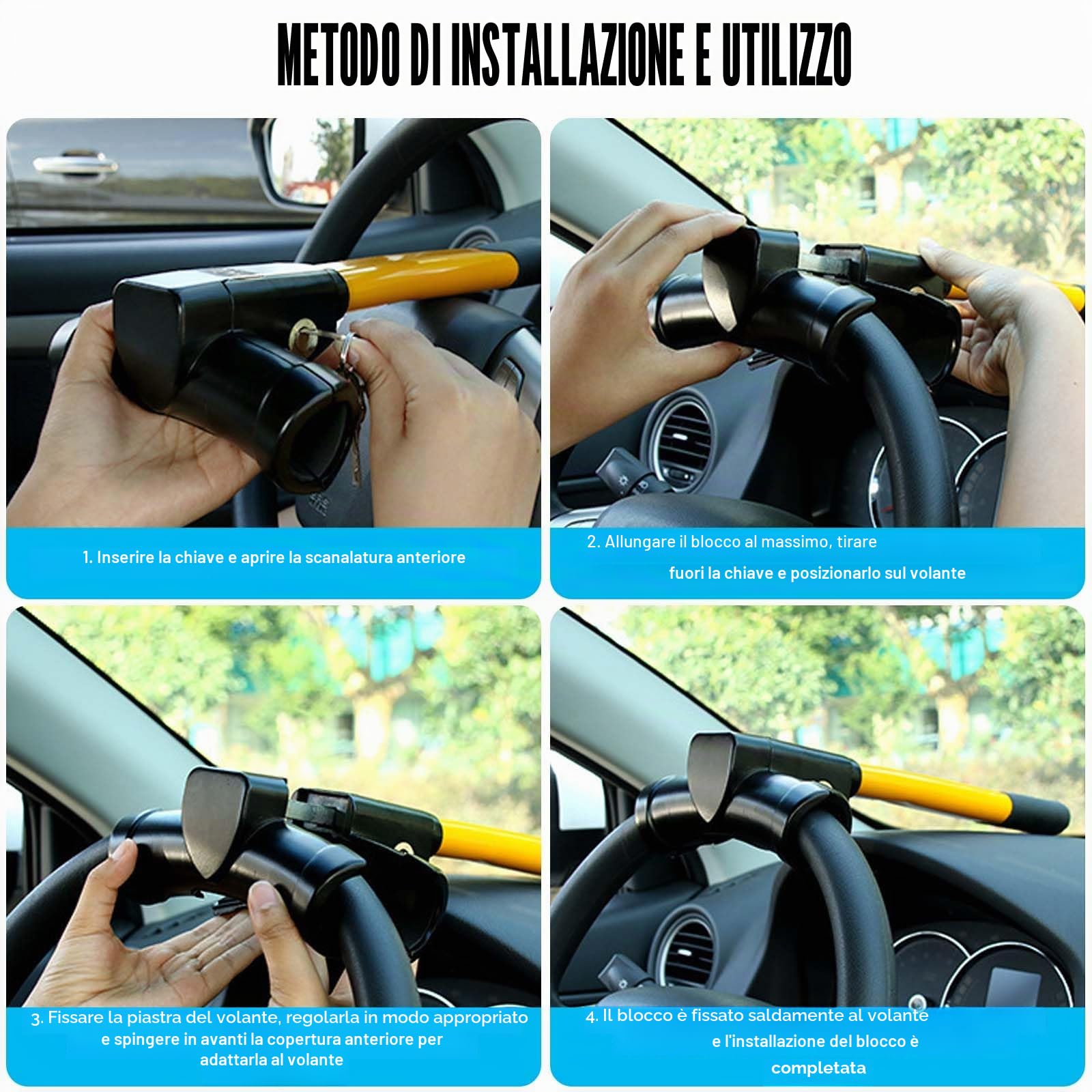 Antifurto universale per auto, con 2 chiavi, antifurto per auto, camper, furgoni, colore: nero