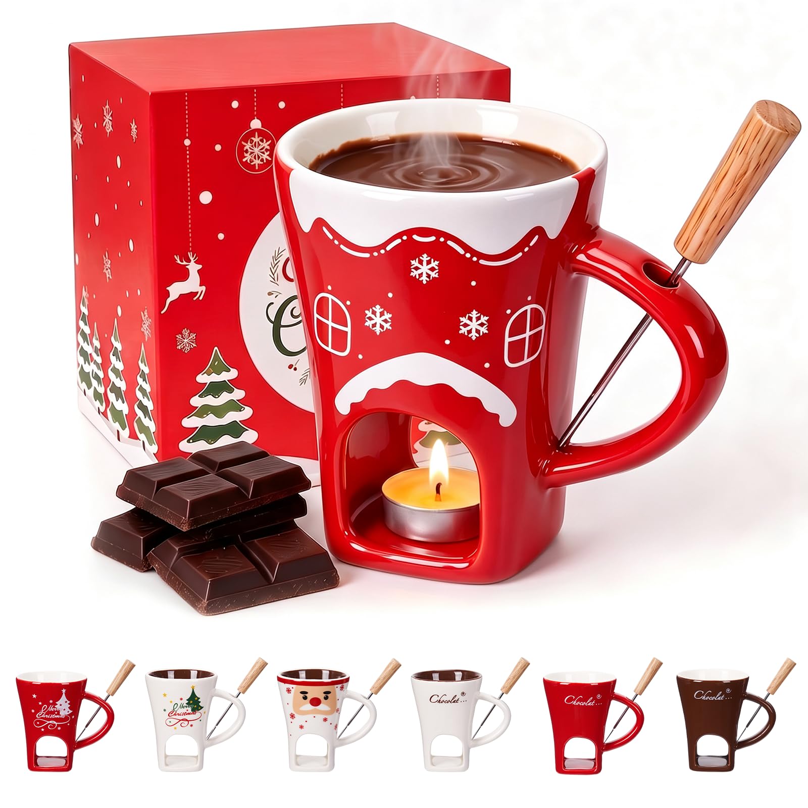 Chocolate Fondue Mug, Chocolate Melting Cup with Forks, Air Circulation Personal Cheese & Butter Melting Cup for Birthday Party, Wedding, Christmas Gifts (# 03)