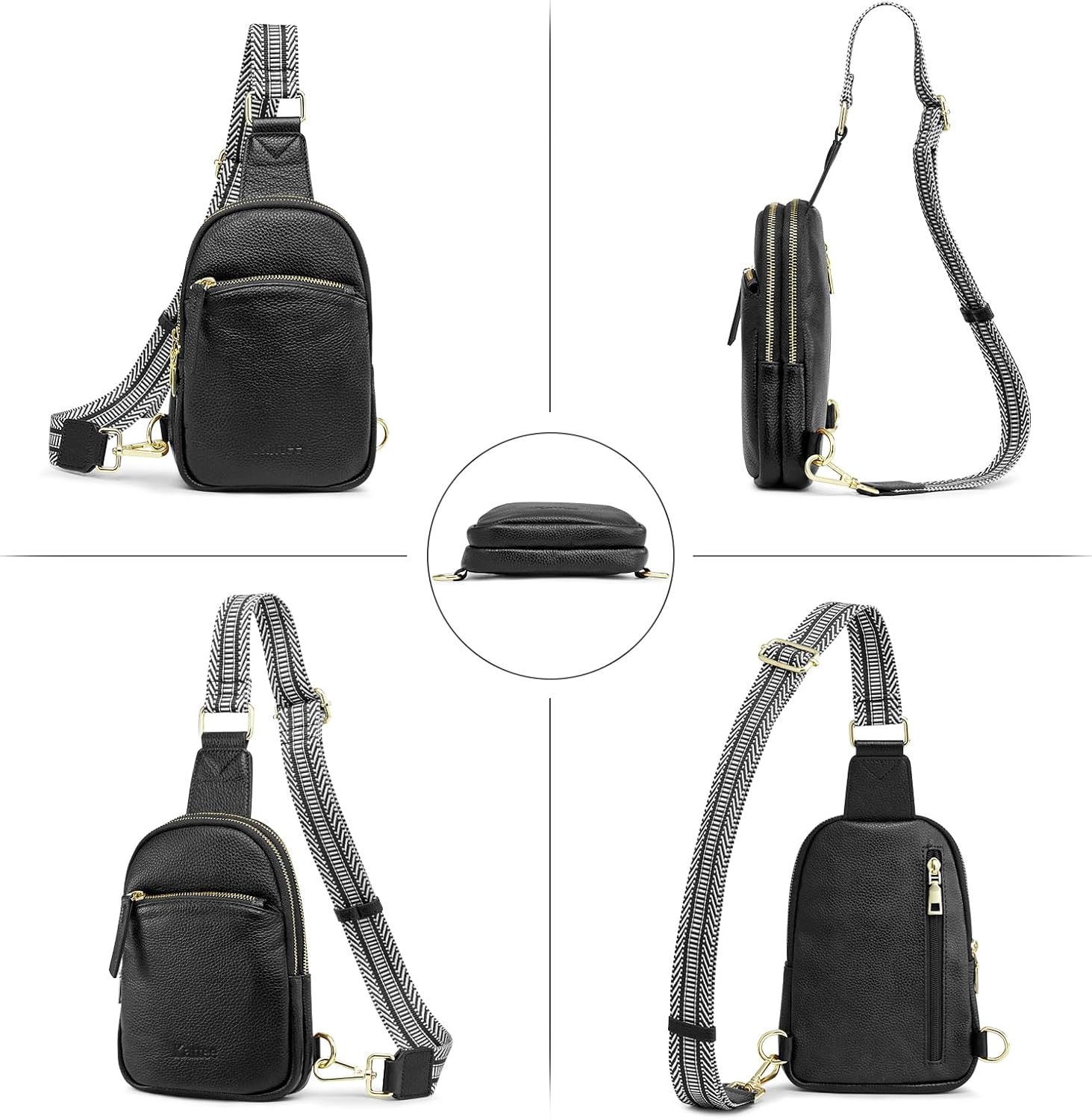 Kattee Sling Bag for Women, Small Genuine Leather Crossbody Chest Bags Fanny Packs, Soft Shoulder Daypack Travel Outdoor