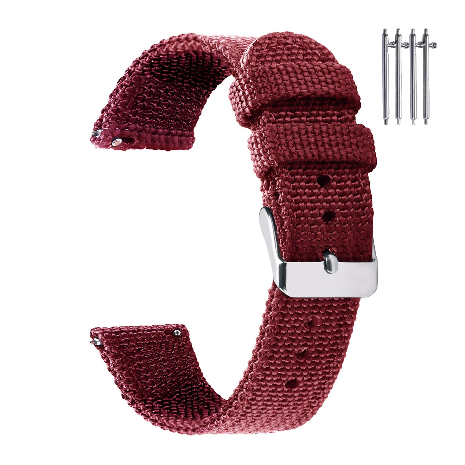 JUNGLEHE Nylon Watch Band Quick Release with Metal Silver Buckle, Canvas Watch Strap for Men and Women, Replacement18mm/20mm/22mm/24mm Size