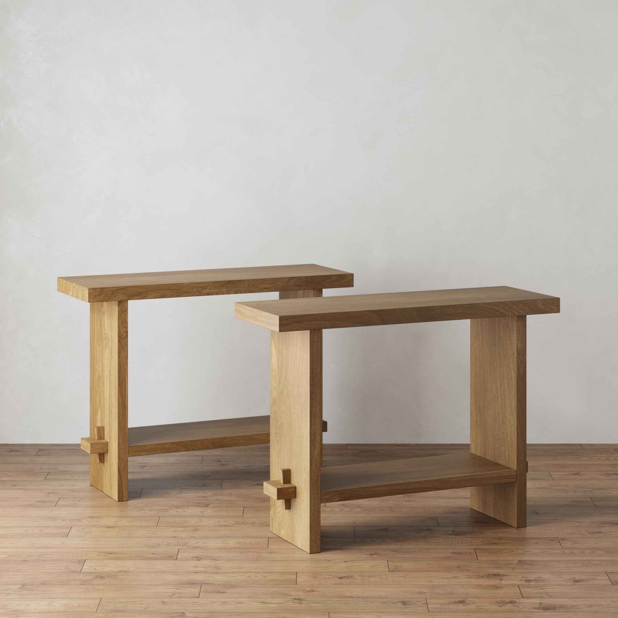 Nathan James Virgo Wood Accent Storage Console Sofa Table, for Entryway, Hallway or Living Room, Light Brown - Set of 2