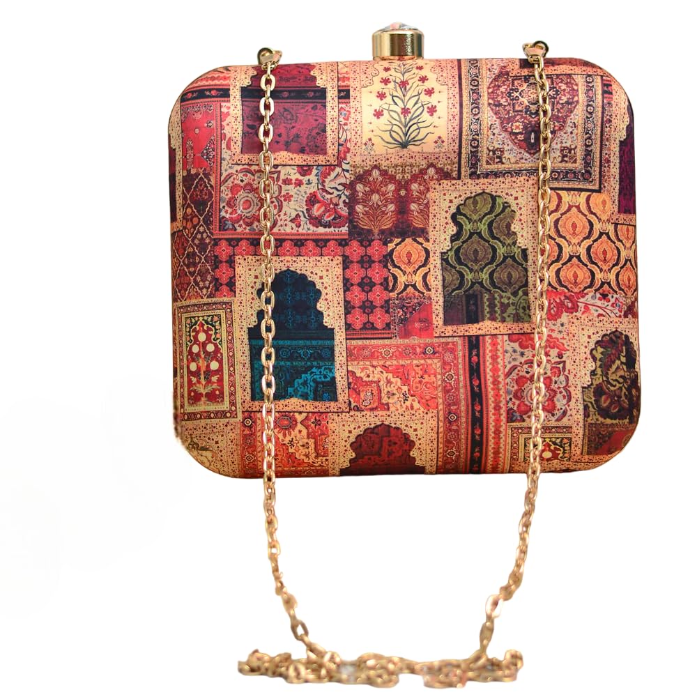 artklim Mughal Miniature Print Clutch Bag For Women with Detachable Sling-picture-35