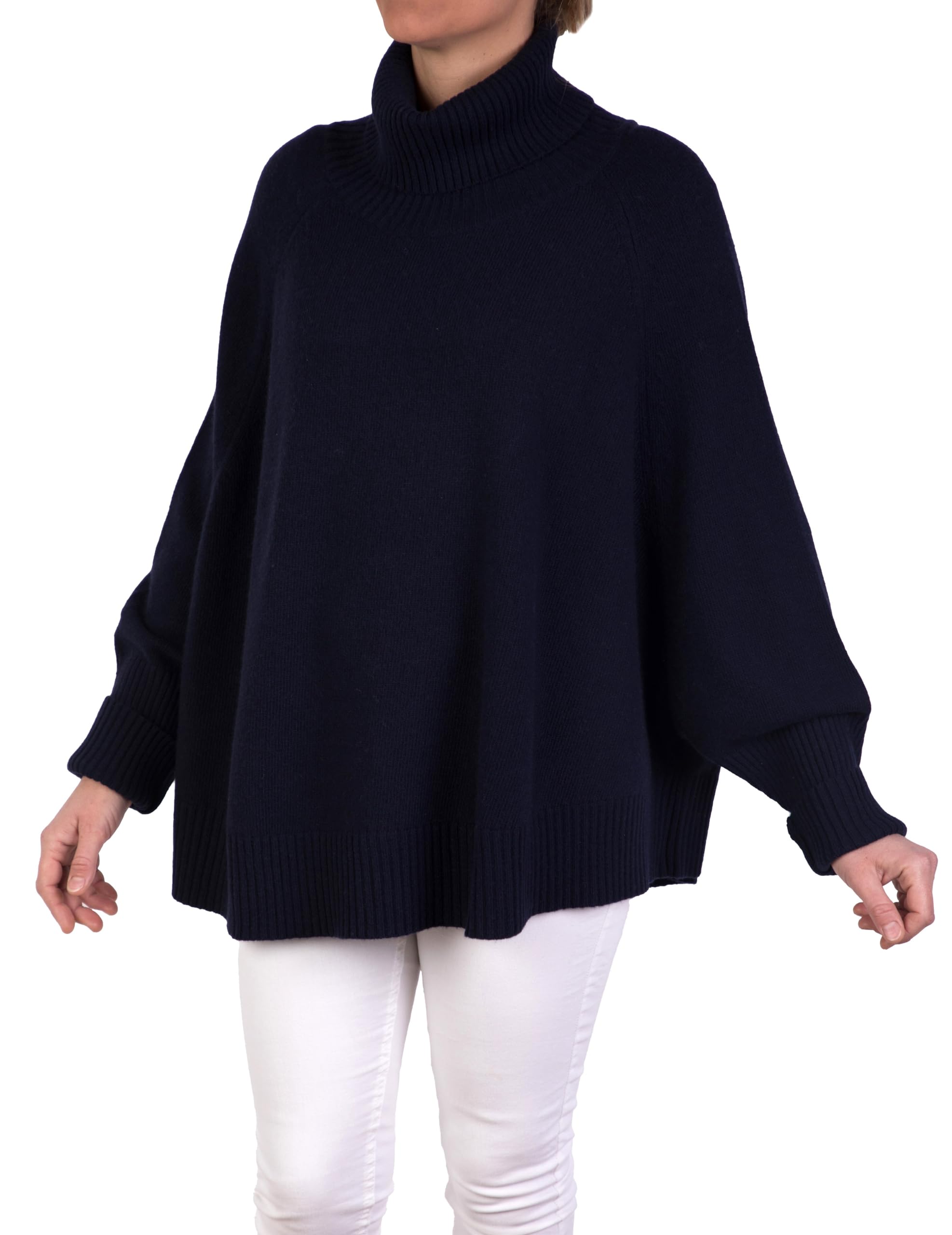 Poncho Misto Cashmere Kimono Collo Anello Donna Made in Italy Doppio Filo Manica Lunga Lana Merino Cachemire Mantella Taglia Unica Regalo Abbigliamento Inverno Coprispalle