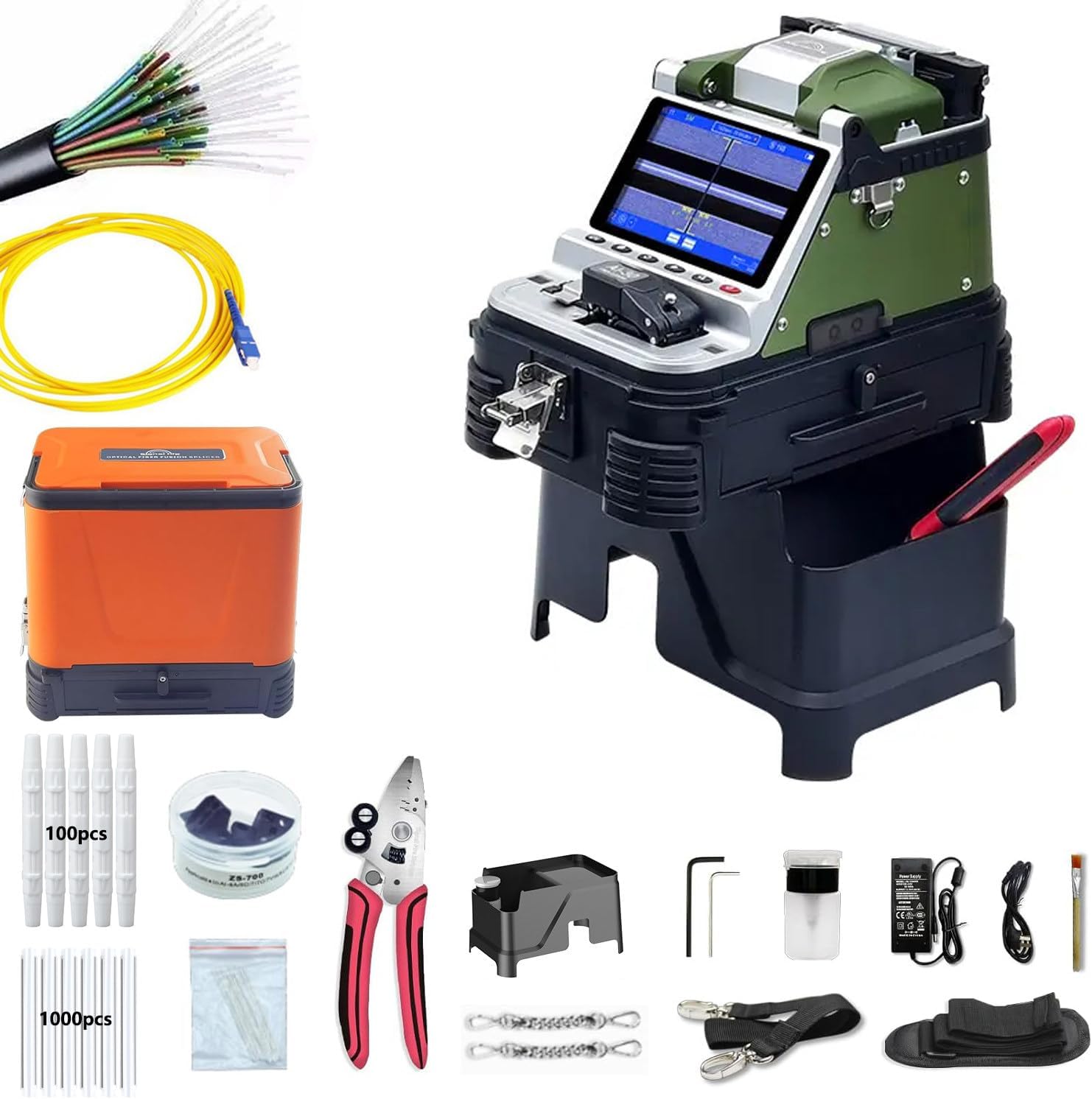 AI-30 Fiber Fusion Splicer / Fiber Optic Splicer with with Highly Integrated Cleaver, Auto Fiber Core Alignment 0.05μm, 6s Fast Splicing, Built-in Power Meter&VFL, 5'' LCD Display, 7800mAh