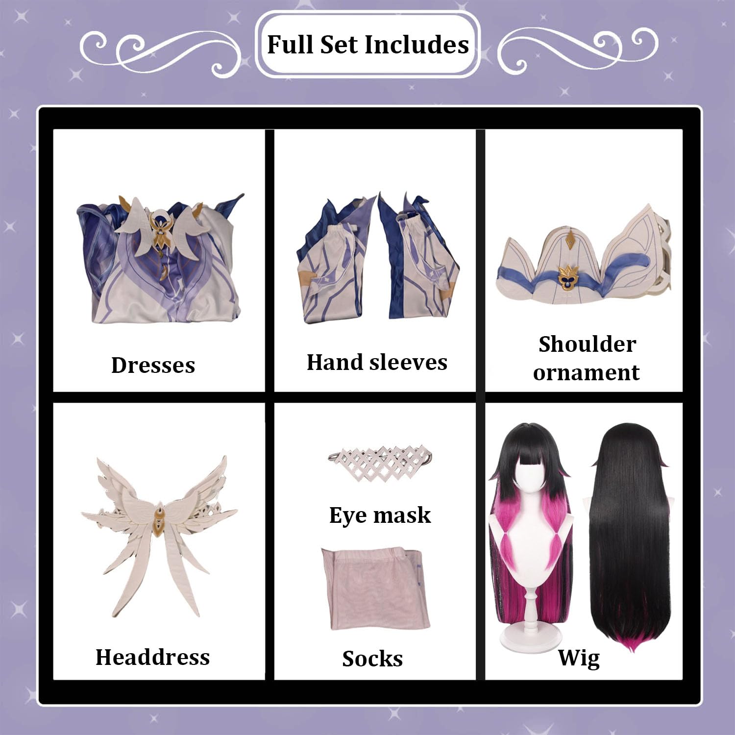 Personaggio del Gioco Columbina Cosplay Costume Vestito Gioco di Ruolo Uniforme Set Completo Halloween Carnevale Festa Dress Up Suit con Parrucca Copricapo per Donne