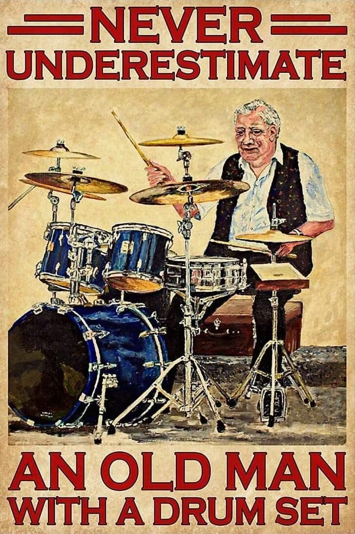 Pzecaru Men's An Old Man With A Drum Set*1 Vintage Drummer Poster Canvas Wall Art Painting Never Underestimate An Old Man With A Drum Set Canvas Painting Vintage Posters Wall Art Gifts For Living Room Bedroom Office Home Decor Unframed 8X12