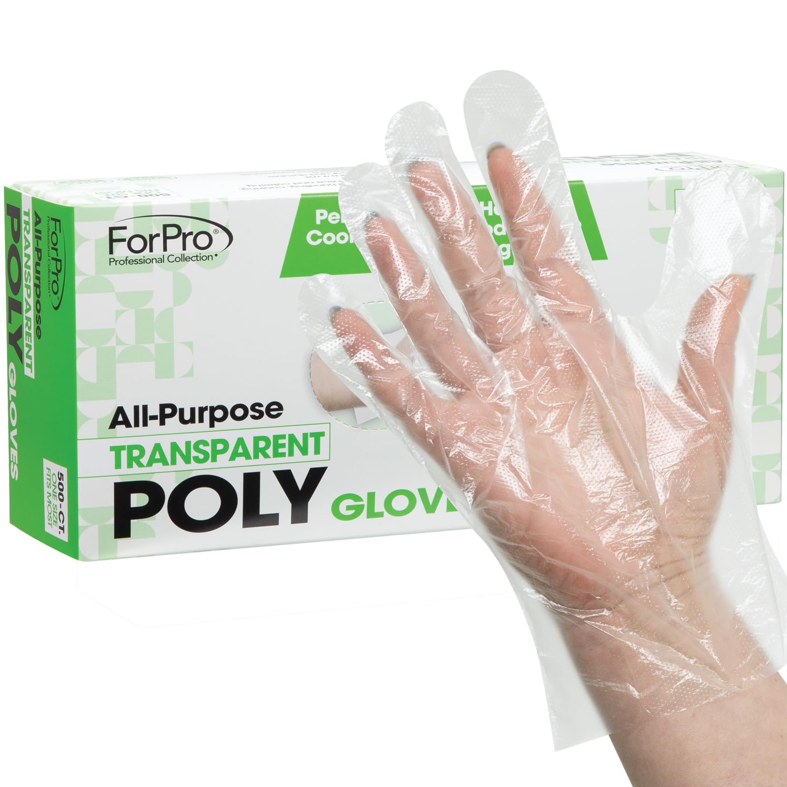 ForPro Professional Collection Disposable Poly Plastic Gloves, All-Purpose Food Safe Gloves for Cooking, Food Handling and Prep, Latex-Free, Non-Sterile, Clear, One Size, 500-Count