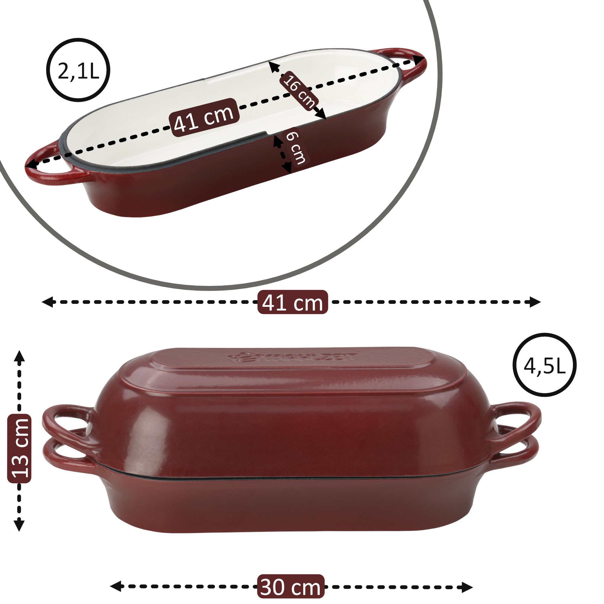 Mahlzeit Gusseisen Brottopf Set emailliert | 4,5 Liter | Dark Cherry | Brotbackform mit Brotschlinge | Brotbackset, Gusseisentopf, Brotform, Brotbackform mit Deckel, Emaille Schmortopf