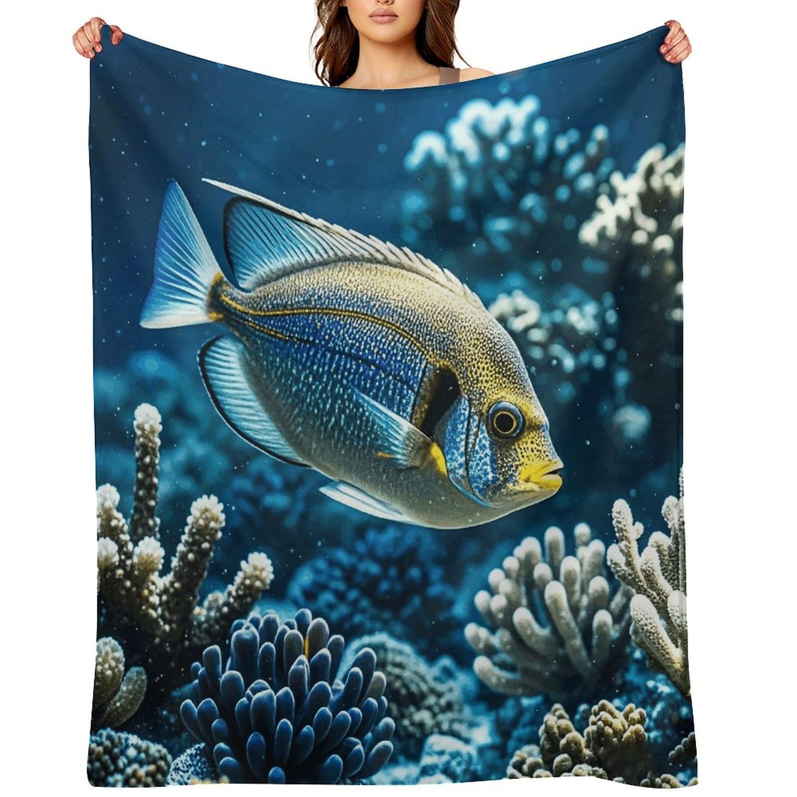 Ocean Fish Throw Blanket for Couch and Bed Super Soft Warm Lightweight Throw Blankets Cozy Fuzzy Flannel Blanket Personalized Decorative Blankets for Sofa Decor 40"x50"