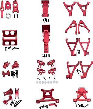 Upgrade Compatible with Traxxas 1/16 E-REVO Mini Slash Rc Car Body Post Mount & Skid Plate & Axle Carriers Knuckle Arm & Suspension Rocker Arms & Steering Full Set Aluminum Alloy PartsRed