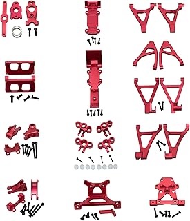 Upgrade Compatible with Traxxas 1/16 E-REVO Mini Slash Rc Car Hops Up Aluminum Alloy Body Post Mount & Skid Plate & Axle Carriers Knuckle Arm & Suspension Rocker Arms & Steering Full Set Parts(Red)