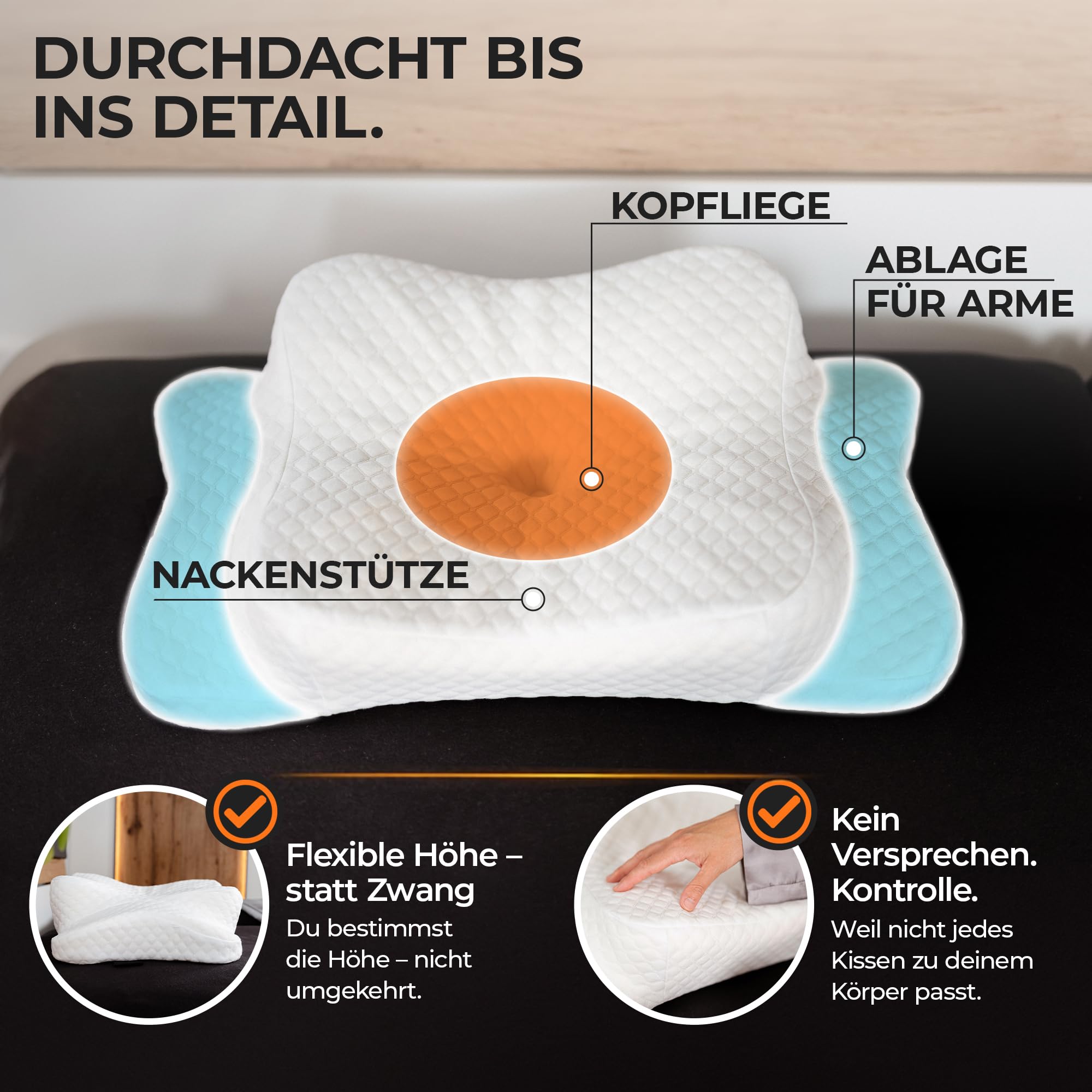 Ergonomisches Nackenstützkissen aus Memory Foam, Mittelfest, für alle Schlaftypen inkl. Bezug