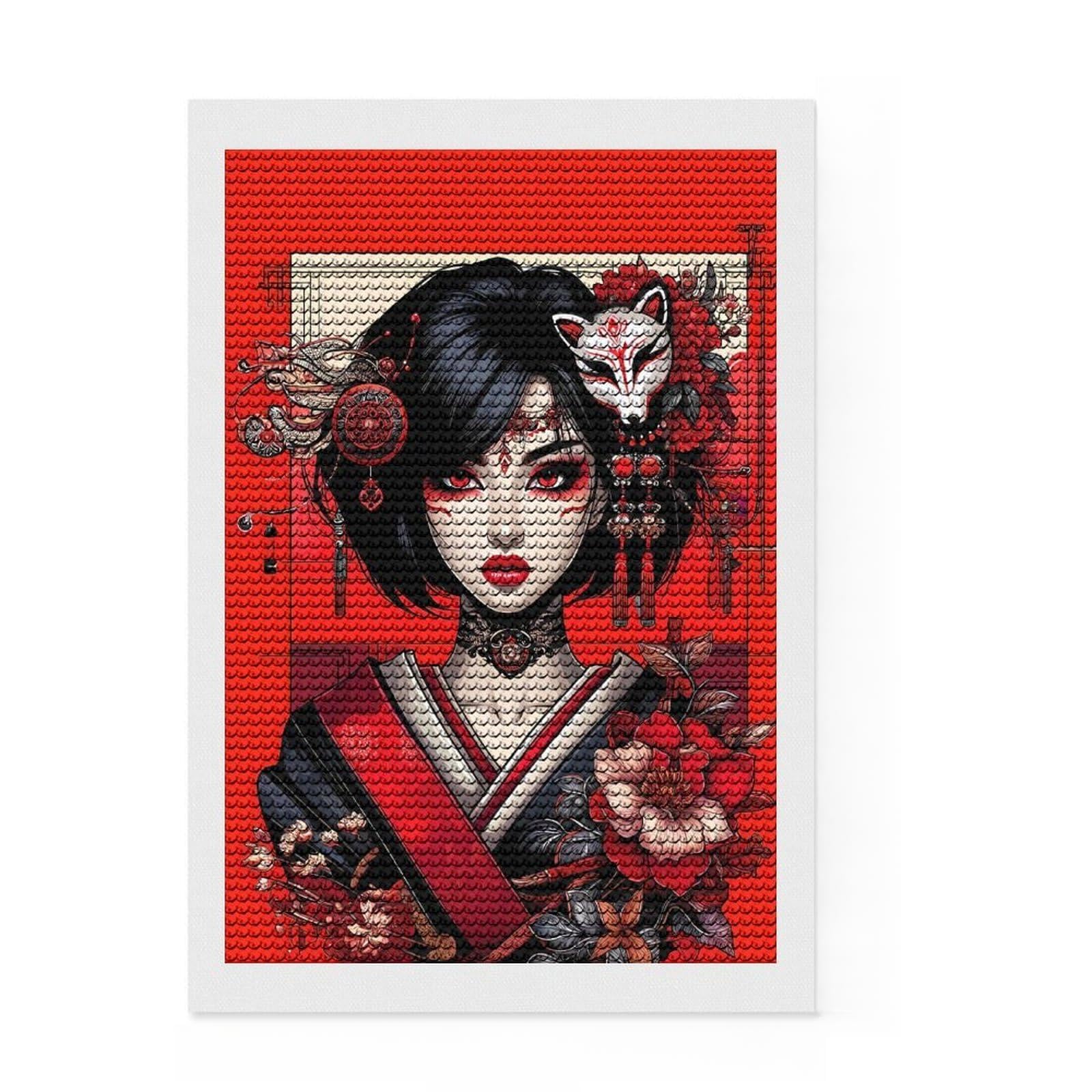 Junmoney The Passionate Geisha Diamond Painting Set 8"x12", Enjoyable At-Home Hobby, with Tool Kit, Modern Decor, Christmas Gift, Easy to Enjoy