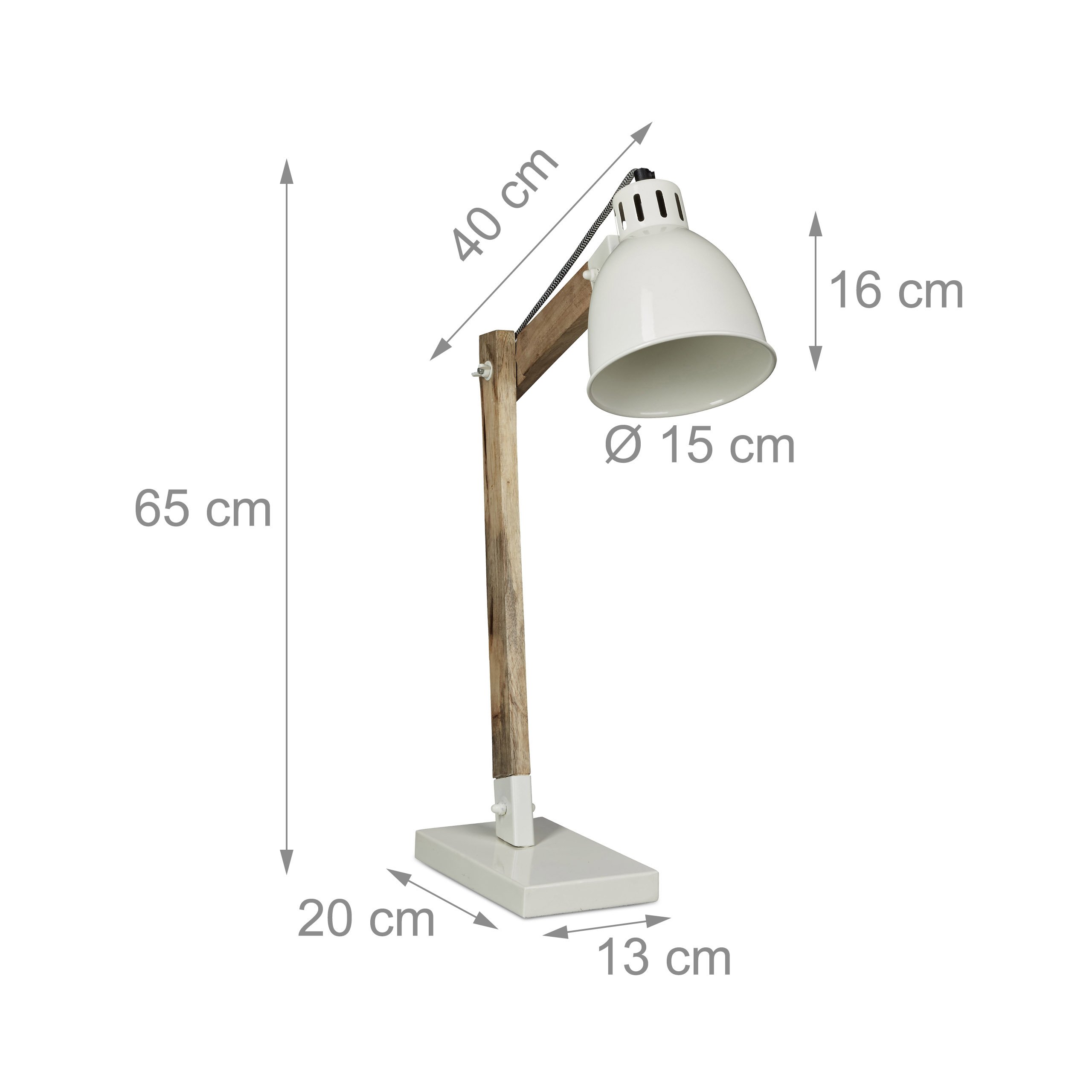Lampada Da Scrivania Design Scandinavo Vintage - Legno E Metallo, Arancione, Braccio Regolabile, Attacco E27, 65x40x15 Cm