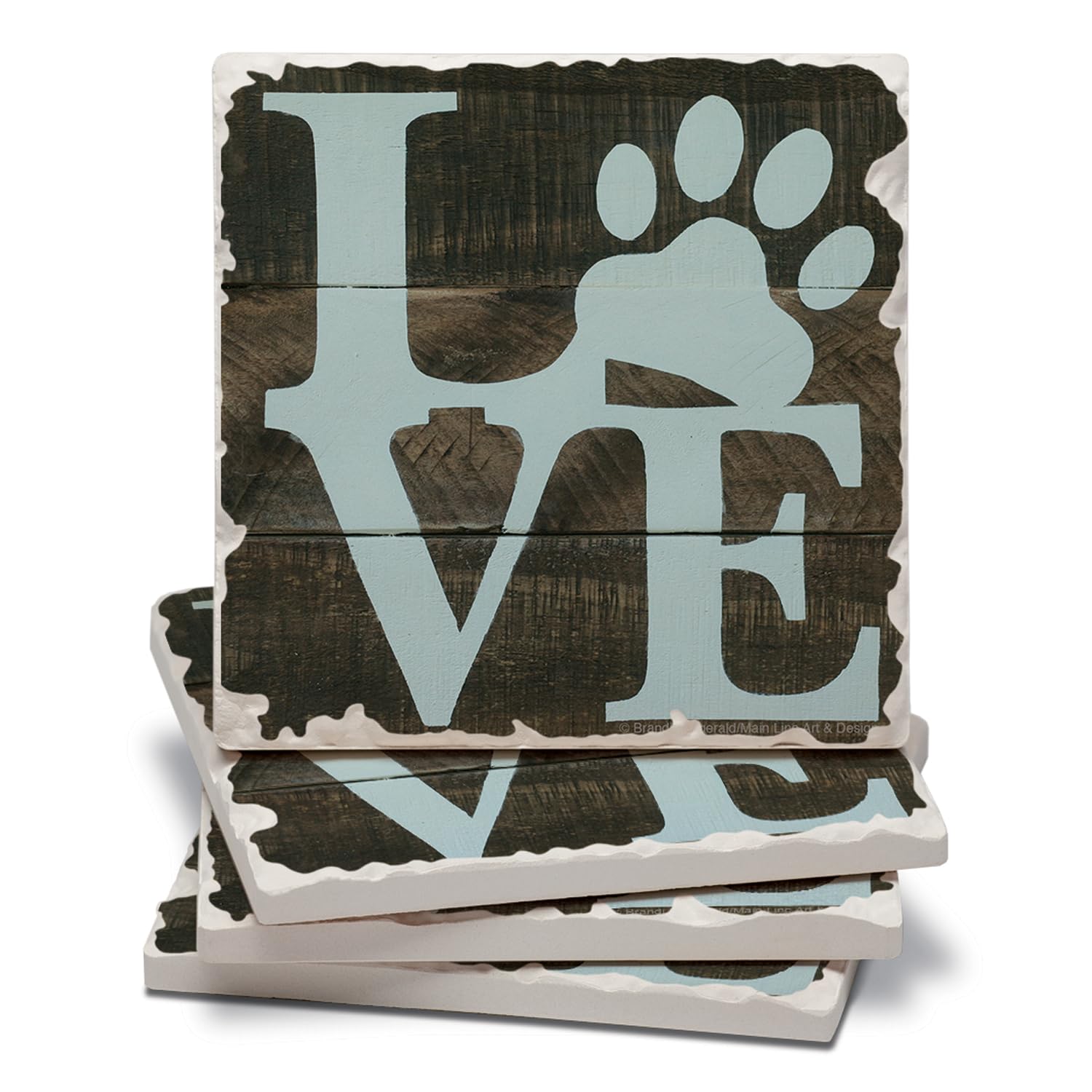 Thirstystone Love Pets 4 Pack Assorted Tumbled Tile Stone Coasters with Protective Cork Backing 4" Square Manufactured in the USA