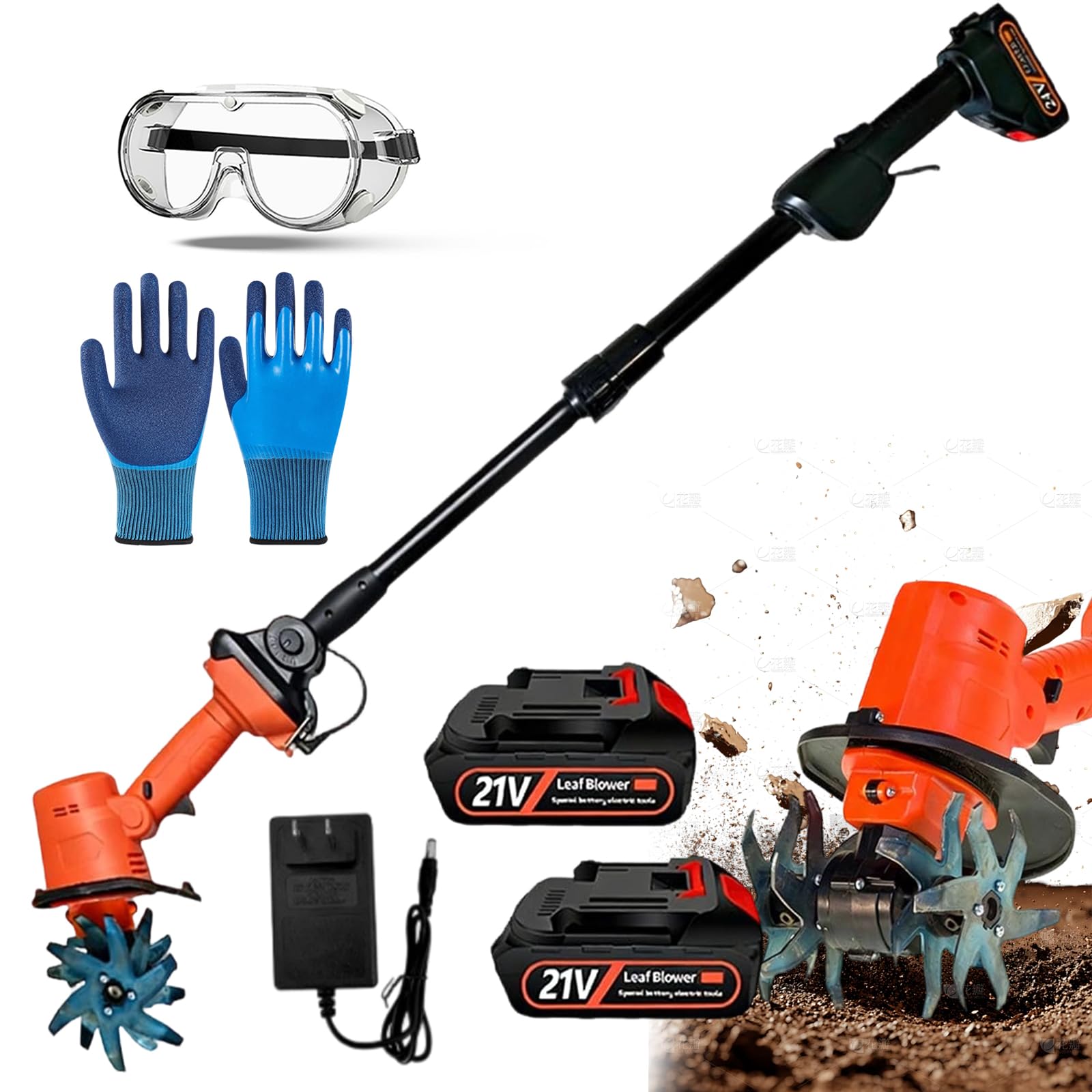 Labrador inalámbrico de 21 V para jardinería, cultivadores eléctricos y cultivadores, rotavador de batería, escarificador de jardín para césped, 360 RPM, ancho de labranza de 5 pulgadas, profundidad