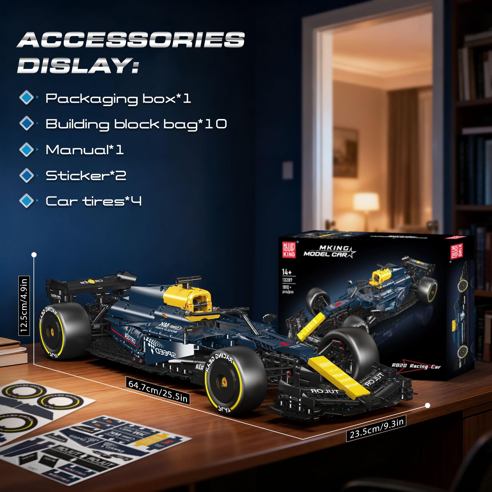 Mould King 13207 Juego de construcción de Coche Deportivo técnico, supercoche estático para exhibición, Modelo Coleccionable de Bloques para 14+, 1810 Piezas