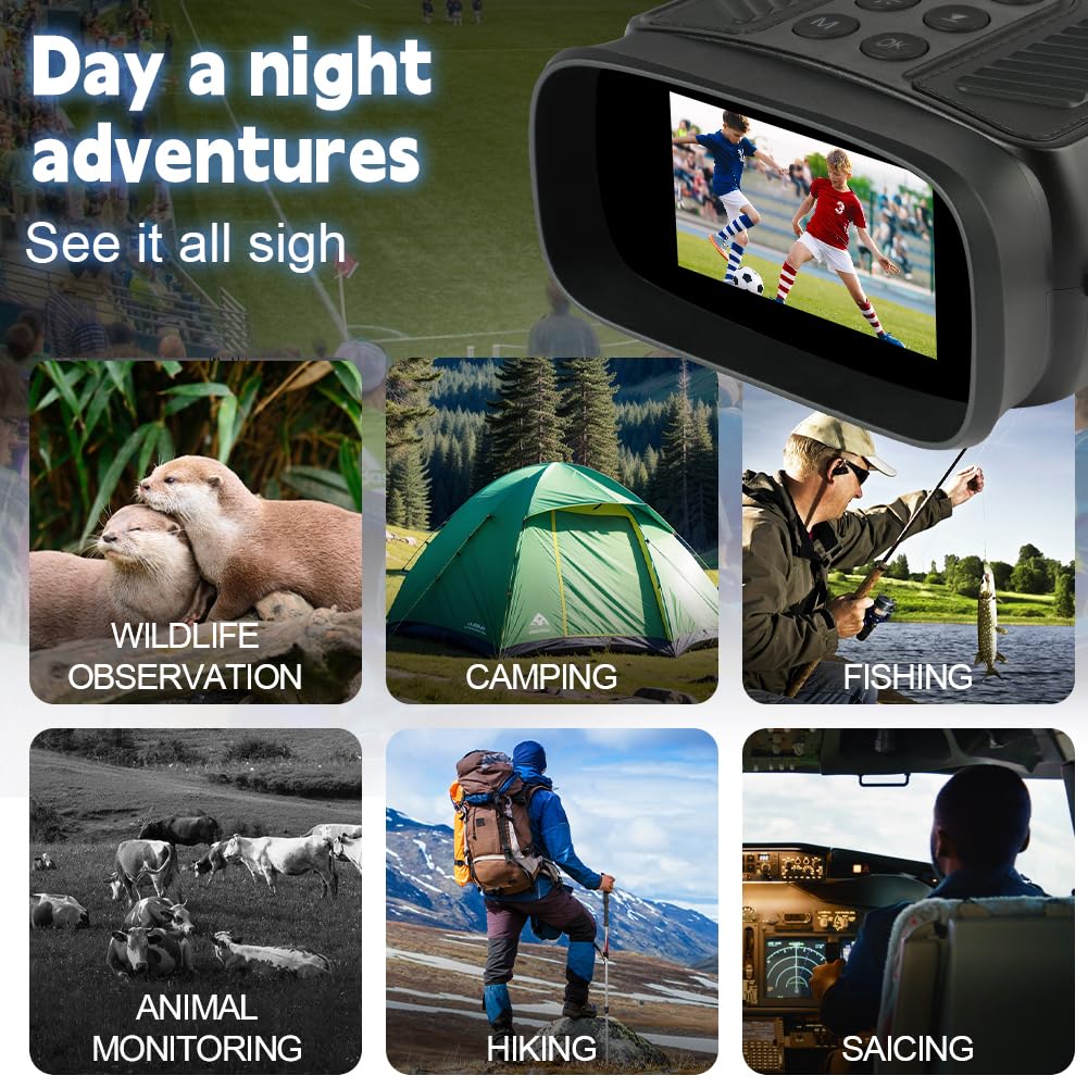 Vicloon Jumelles Vision Nocturne, 4K HD Jumelle Vision Nocturne Infrarouge avec Carte 32Go, écran UHD de 3"/Portée Visuelle 300M/ 5000mAh Batterie Rechargeable/Zoom Numérique 8X, pour Chasse/Camping