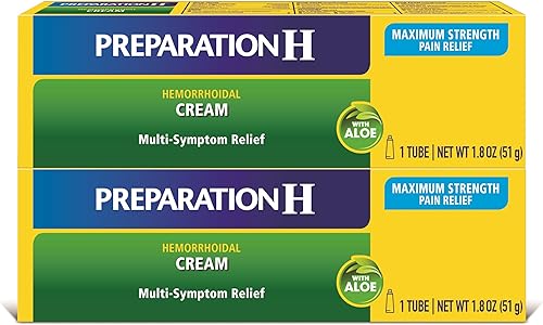 Miniatura 1 de Preparation H - Crema para tratamiento de síntomas de hemorroides 2 tubos de 18 onzas alivio del dolor múltiple de máxima potencia con Aloe