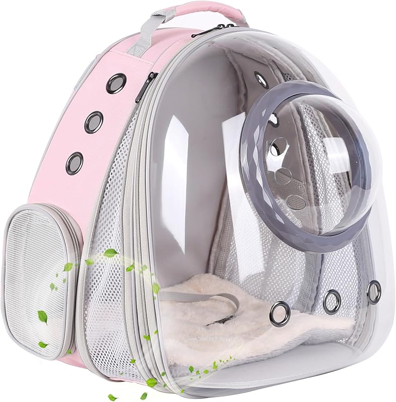 Mochila de Transporte para Gatos e Pequenos Animais com Janela Bolha e Extensão Frontal halinfer Rosa FE Dome (até 8,16 kg)