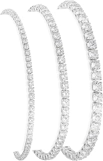 925 Sterling Silver Stackable Tennis Bracelets for Women - 14K Gold Plated 3-Piece Adjustable Cuff Bangle Set with CZ Stones