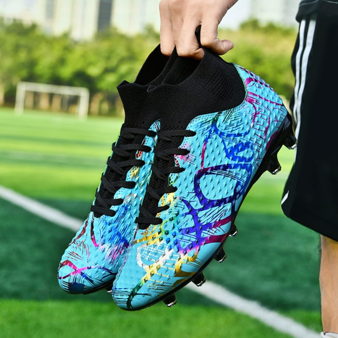 Fussballschuhe Graffiti Fußballschuhe AG Nocken Hohe Knöchelschuhe Jugendliche Kunstrasen fußball Schuhe Herren/Frauen - Einzigartiges Art Design, Hohe Traktion & Komfort für Wettkampf