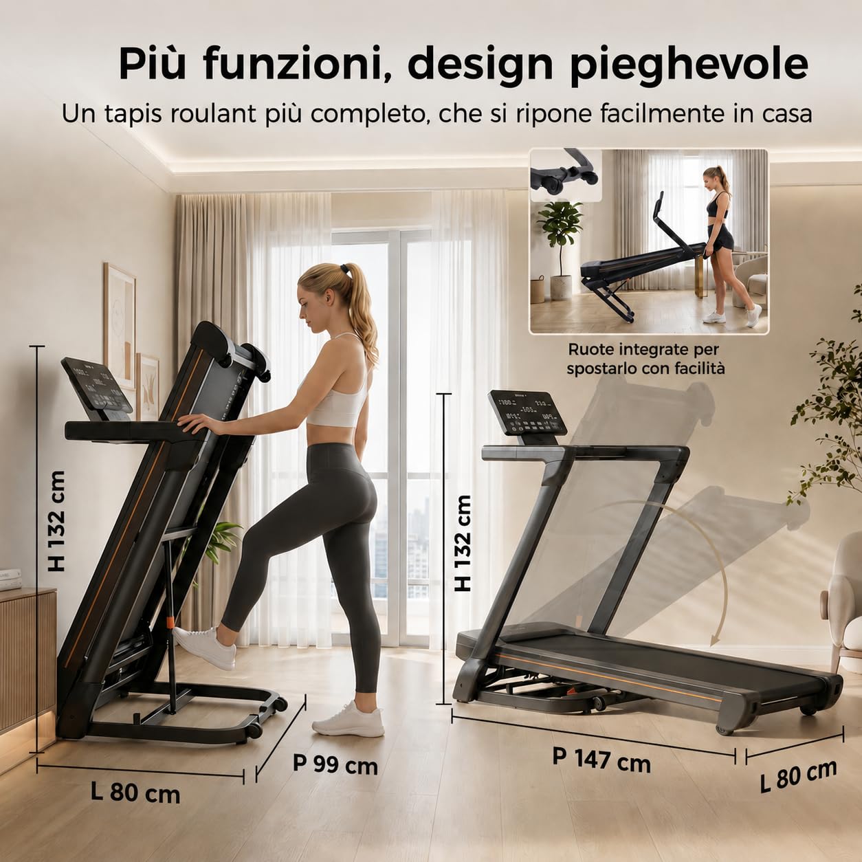 Niceday Tapis Roulant Pieghevole con Inclinazione Automatica 18%, 172 kg | Ampia superficie di corsa, velocità da 1 a 14 km/h, motore brushless silenzioso da 3,0 HP e pratiche maniglie.