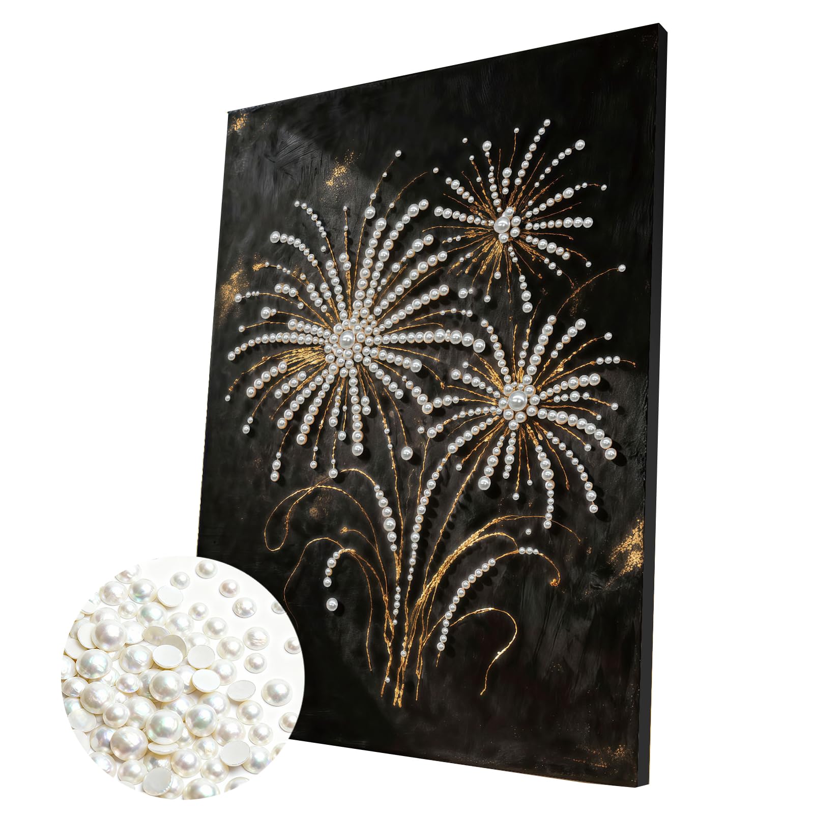 DIY Pearl Painting Kit with Wooden Frame, 3D Plastic Pearl Gemstone Ocean Art Craft for Adults Beginners, Diamond Art Kits for Adults, Home Wall Decor Ready Gift for Women(Fireworks)(30 * 40cm)