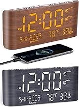 PPLEE Wooden Grain Digital Calender Alarm Clock
