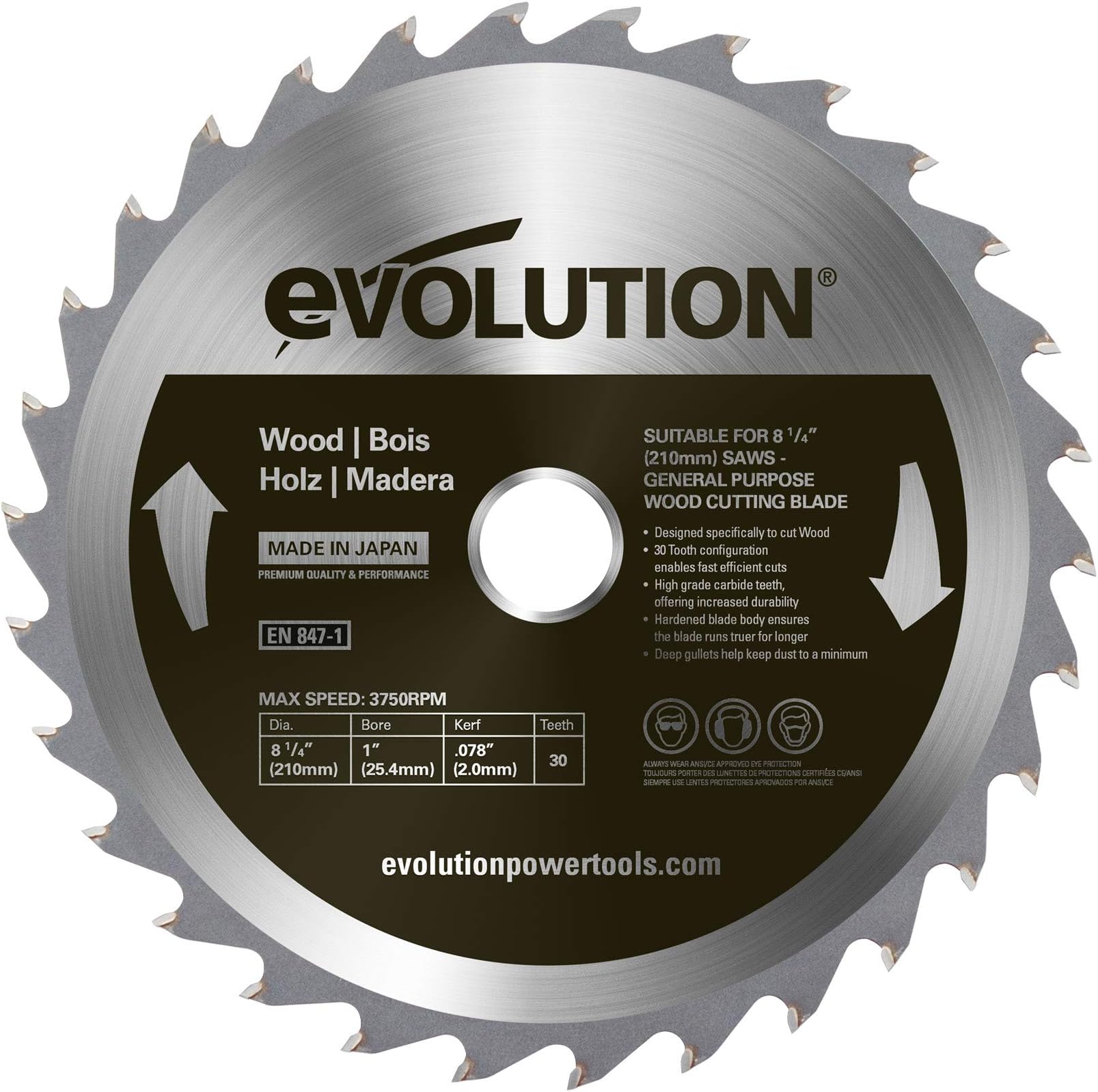 Evolution Power Tools HTC210WRAGE Wood Carbide-Tipped Blade, 210 mm