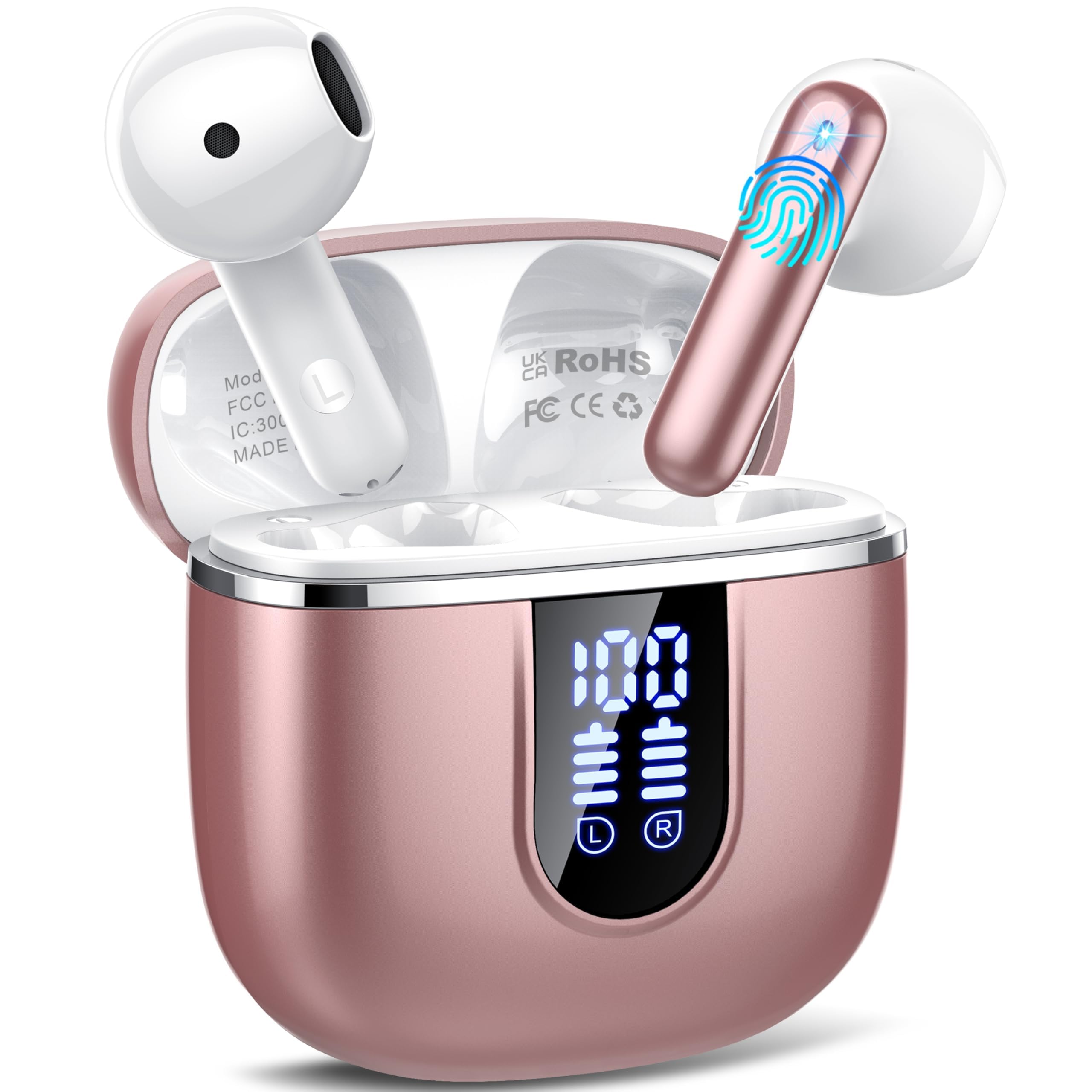 Bluetooth Kopfhörer, Kopfhörer Kabellos Bluetooth 5.4 In Ear Kopfhörer mit 4 ENC Noise Cancelling Mikrofonen, 40Std Ohrhörer mit LED Anzeige USB-C, IP7 Wasserdicht Wireless Earbuds für Sport Arbeit