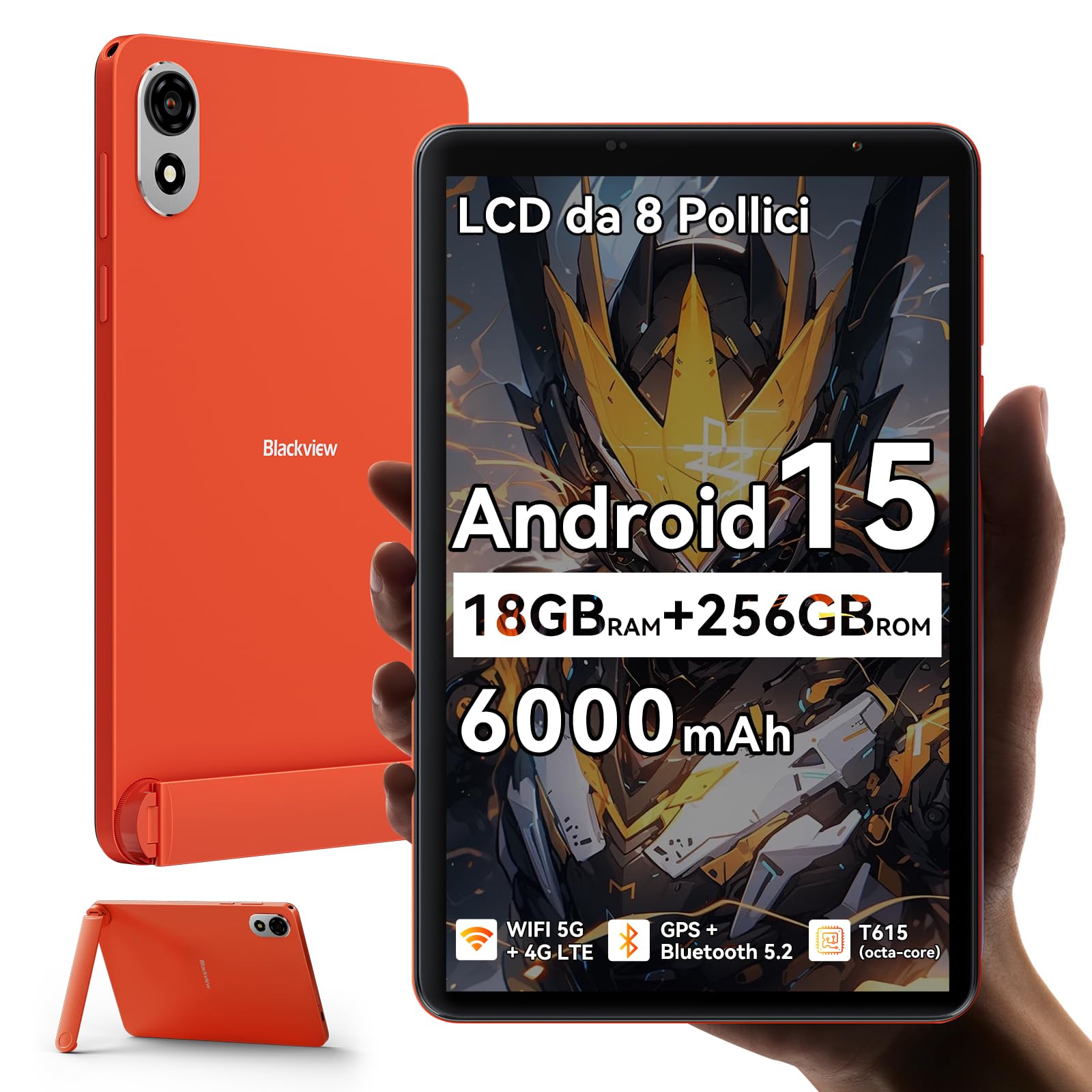 Blackview ZENO 1 8 pollici Tablet Android 15 90Hz 800x1280 - Ultra leggero&compatto Gaming, T615 8 core AI Chip, 18GB RAM+256GB ROM(2TB TF)/4G LTE+WiFi5G/Face ID/6000mAh/8MP+8MP/Widevine L1/BT5.2/GMS