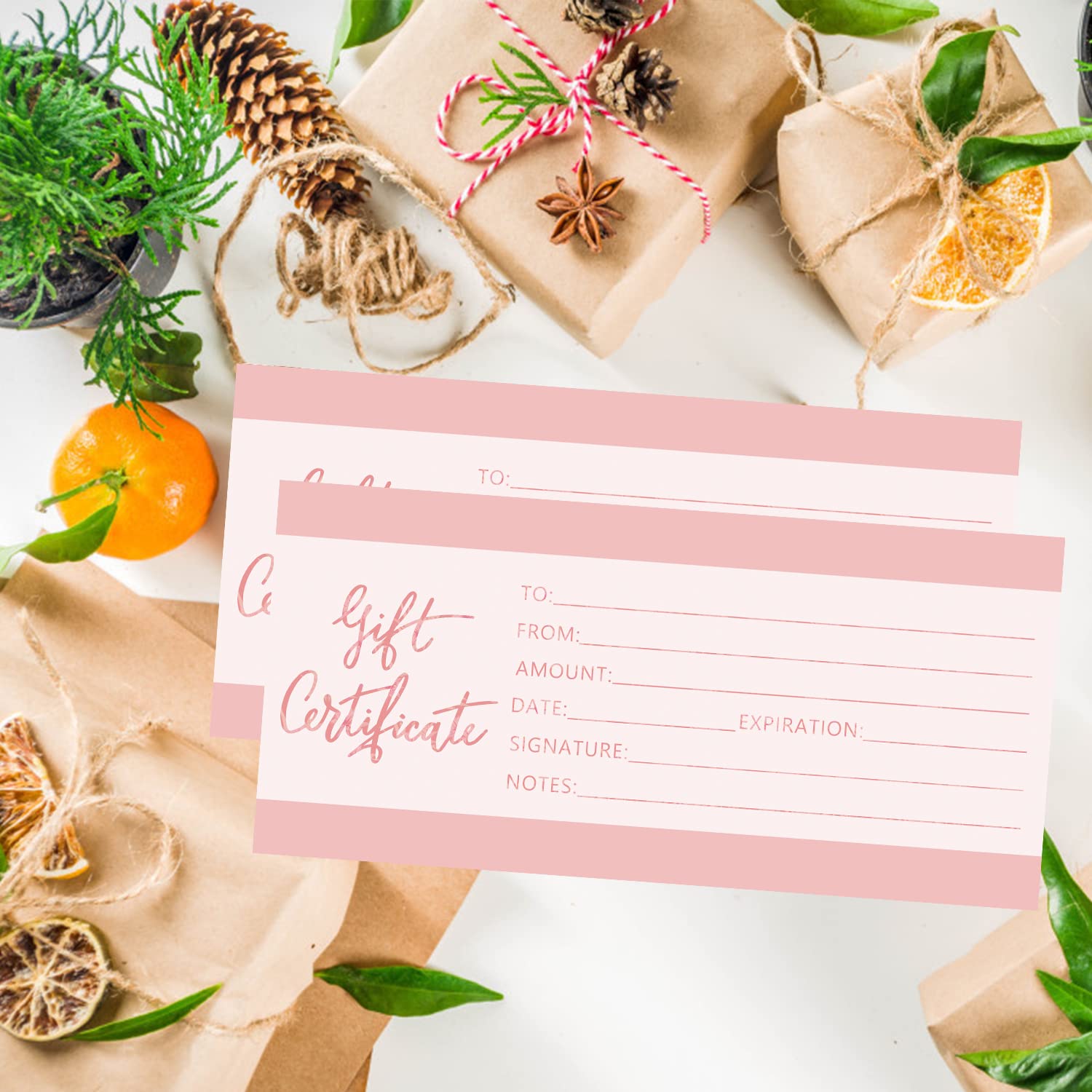 30 Geschenkgutscheine Mit Rosa Umschlägen – Goldfolien-Design Für Salon, Restaurant, Spa & Mehr