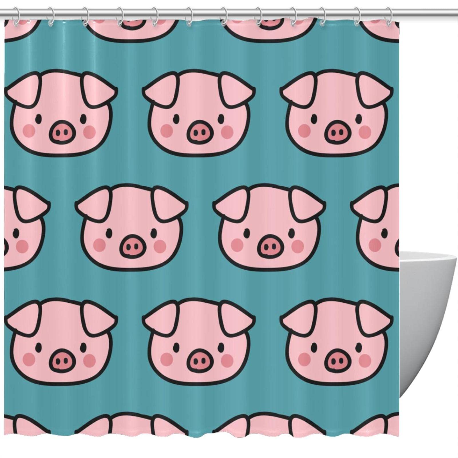 Rideau de douche cochon bleu 183 cm pour apporter de la bonne humeur le matin