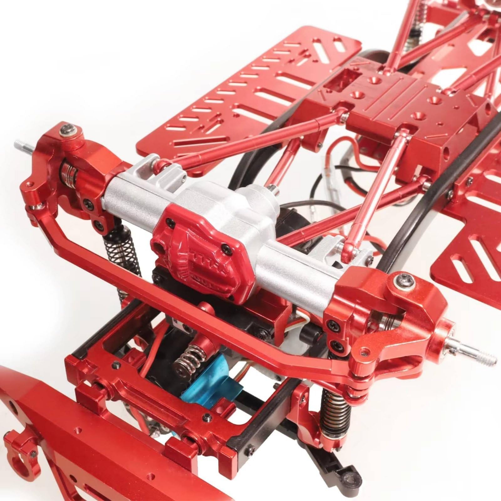 Assale Veicolo Assemblato Set Assale Motore Ruota Trasmissione Struttura Solidale Componenti Ingranaggio Precisione Adatto per Appassionati SUV Giochi su Terreni Impegnativi, Red-black