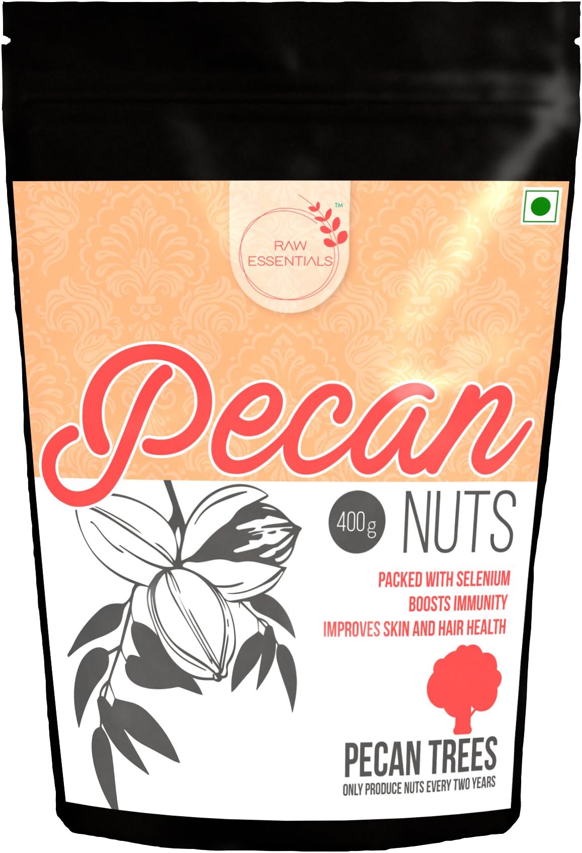 Raw Essentials Premium Raw Pecan Nuts, 400g [Antioxidant Rich, Immunity Building]