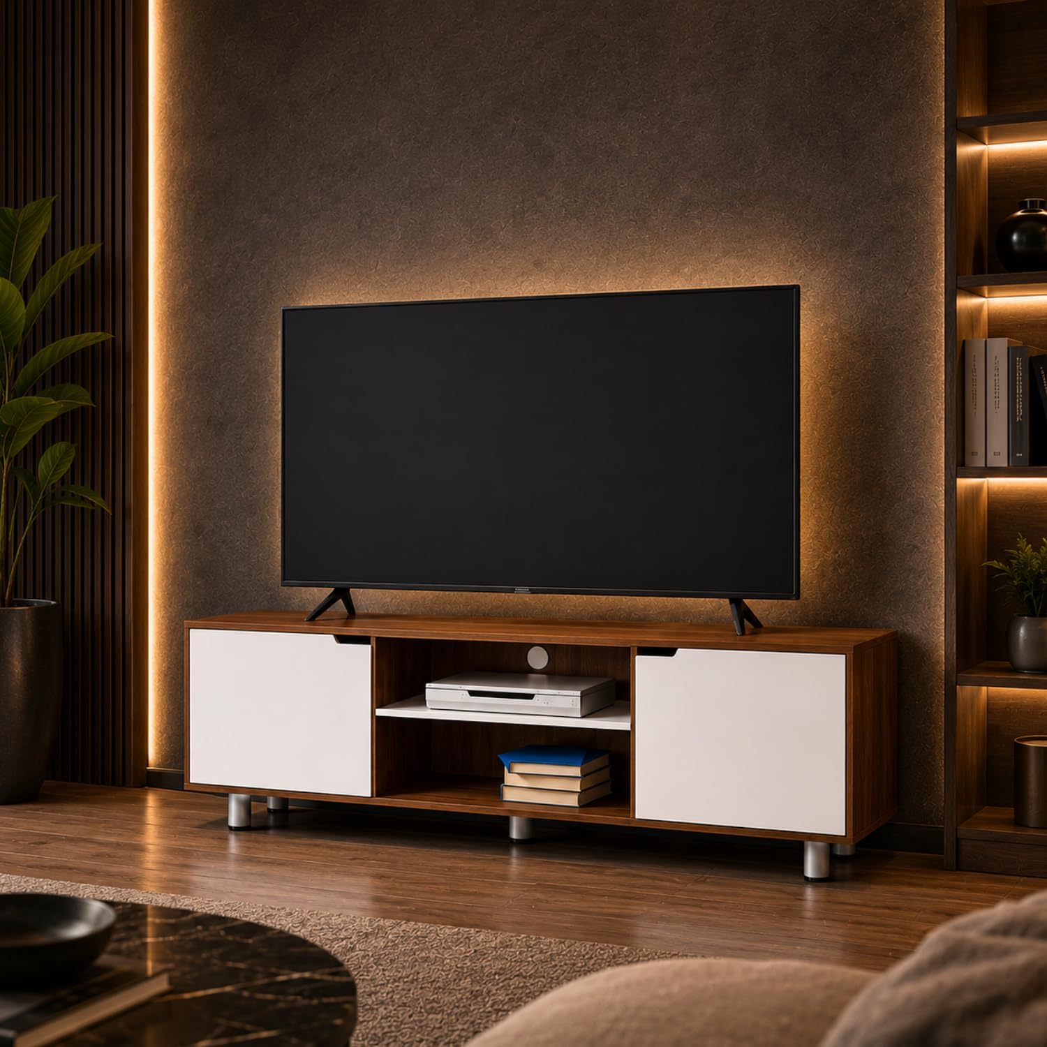 GRATUS Kanga Engineered Wood Wall Mounted TV Unit | Modern TV Cabinet Entertainment Stand with Set Top Box Storage | Space Saving Design | Wenge & White Finish | DIY Assembly-image-38